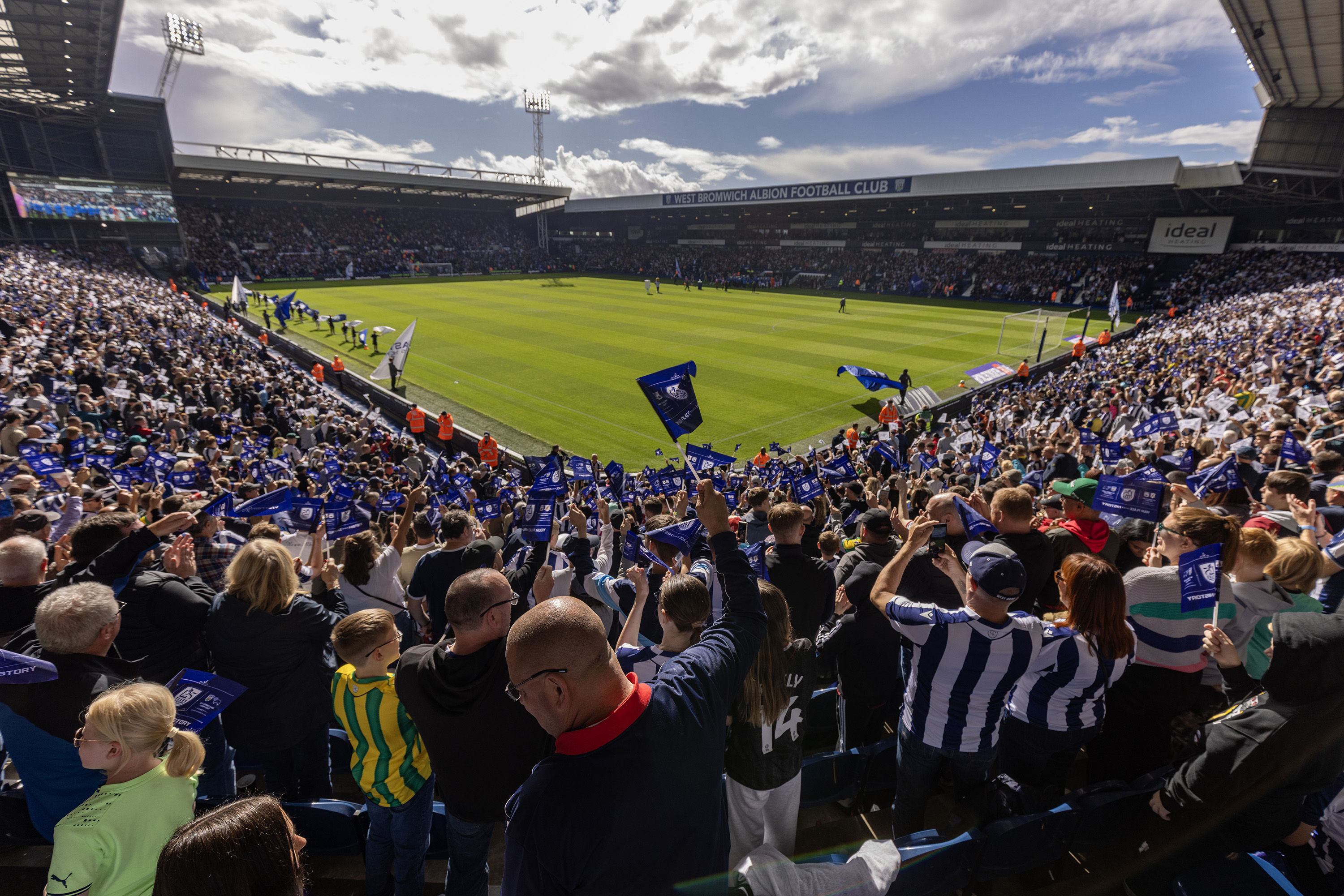 A general image of The Hawthorns shot from the Woodman corner with a packed crowd