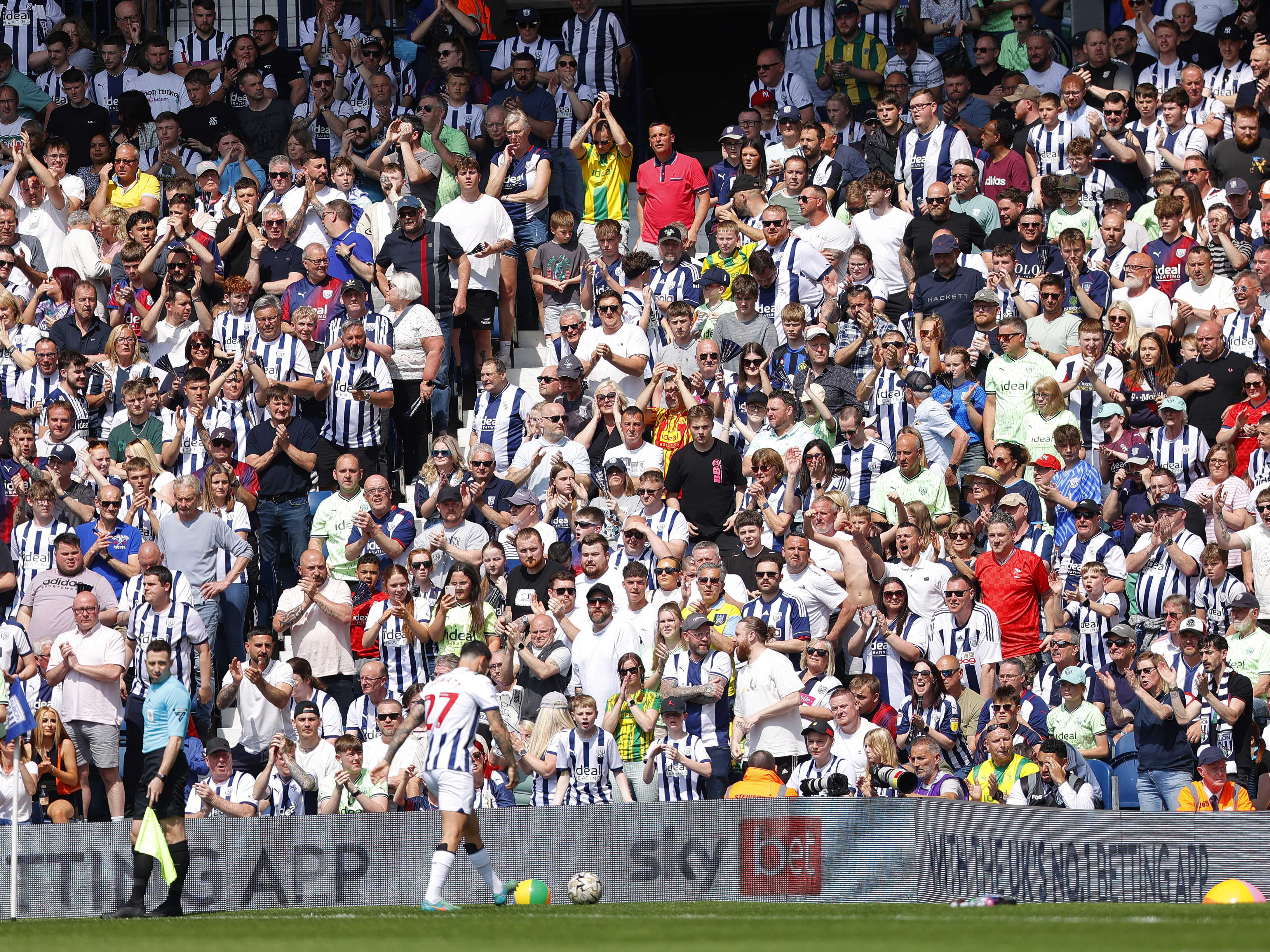 A photo of Alex Mowatt in front of Albion fans at The Hawthorns during the Southampton play-off match in May 2024