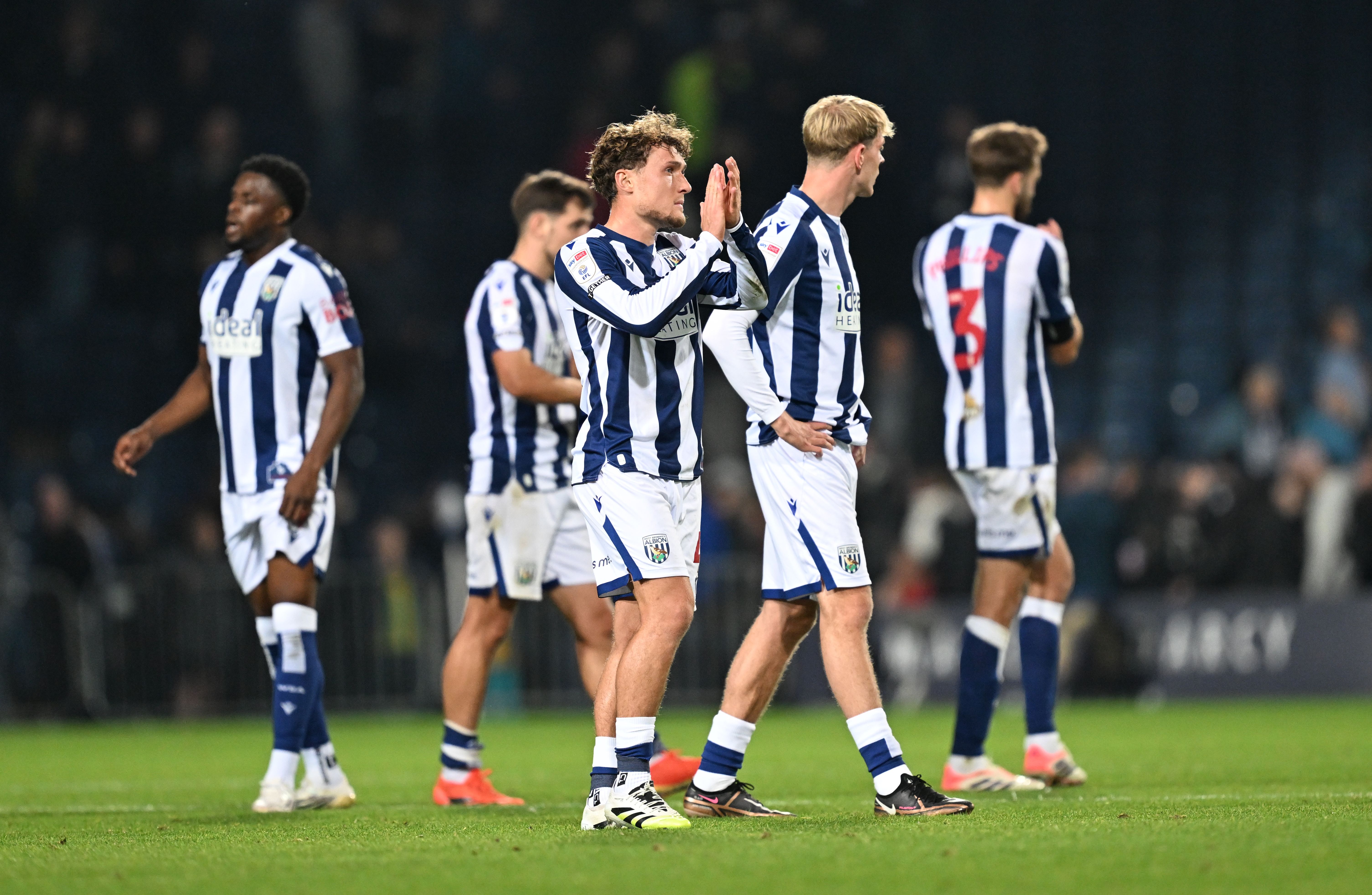 Callum Styles applauding WBA fans after the game with Leicester 