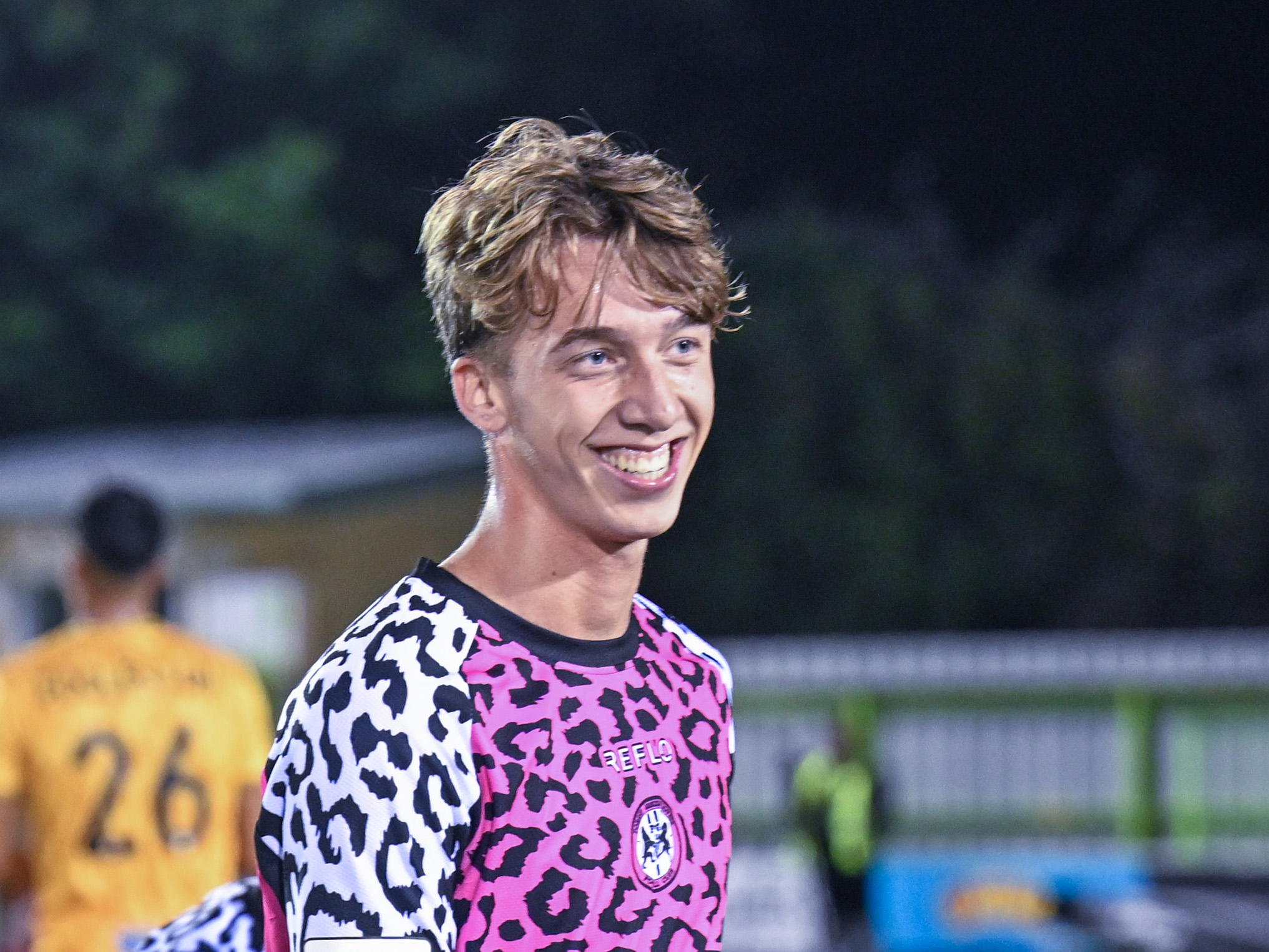 A photo of Albion youngster Harry Whitwell in loan club Forest Green Rovers' pink away kit