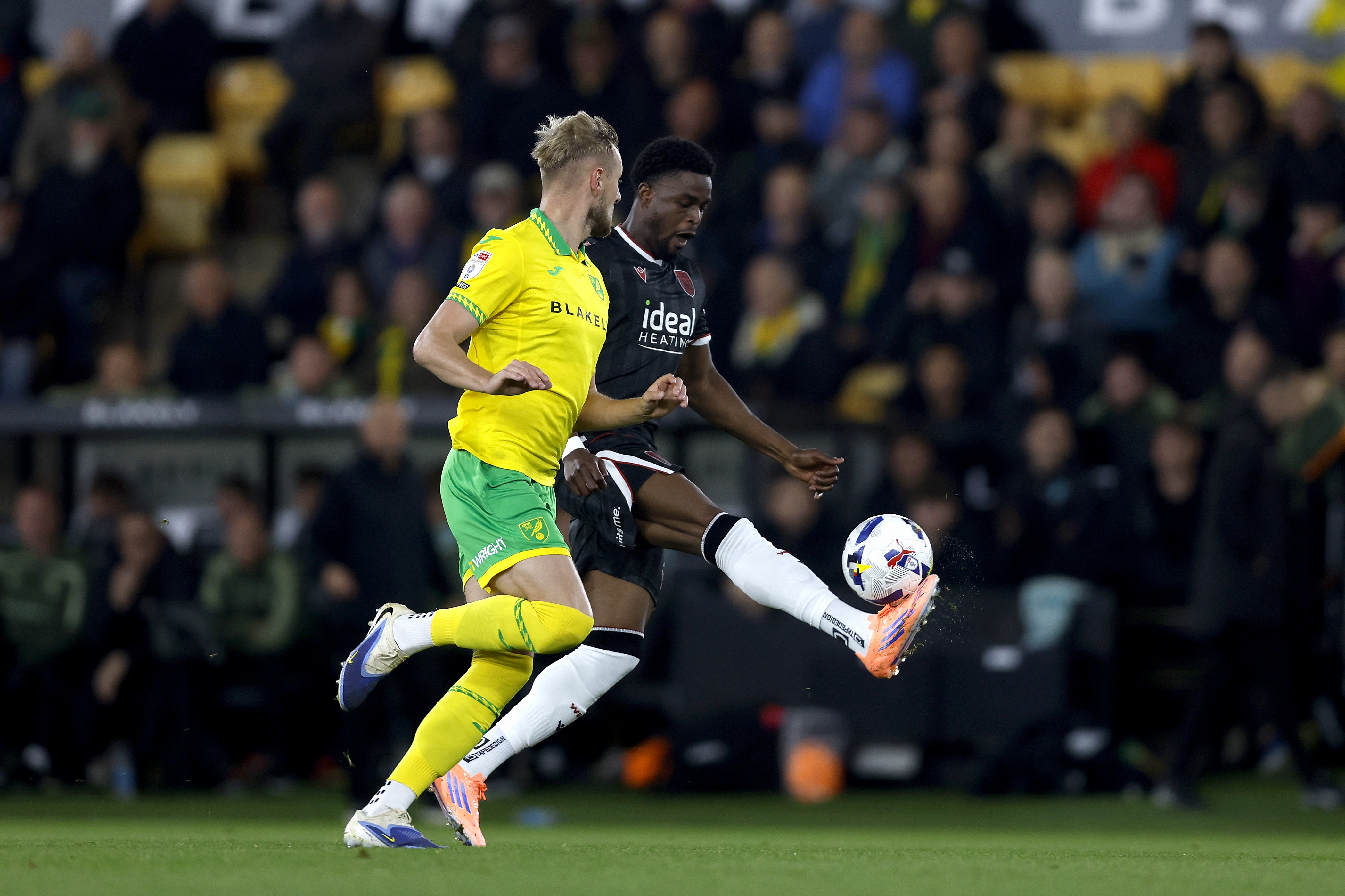 Josh Maja in action against Norwich City