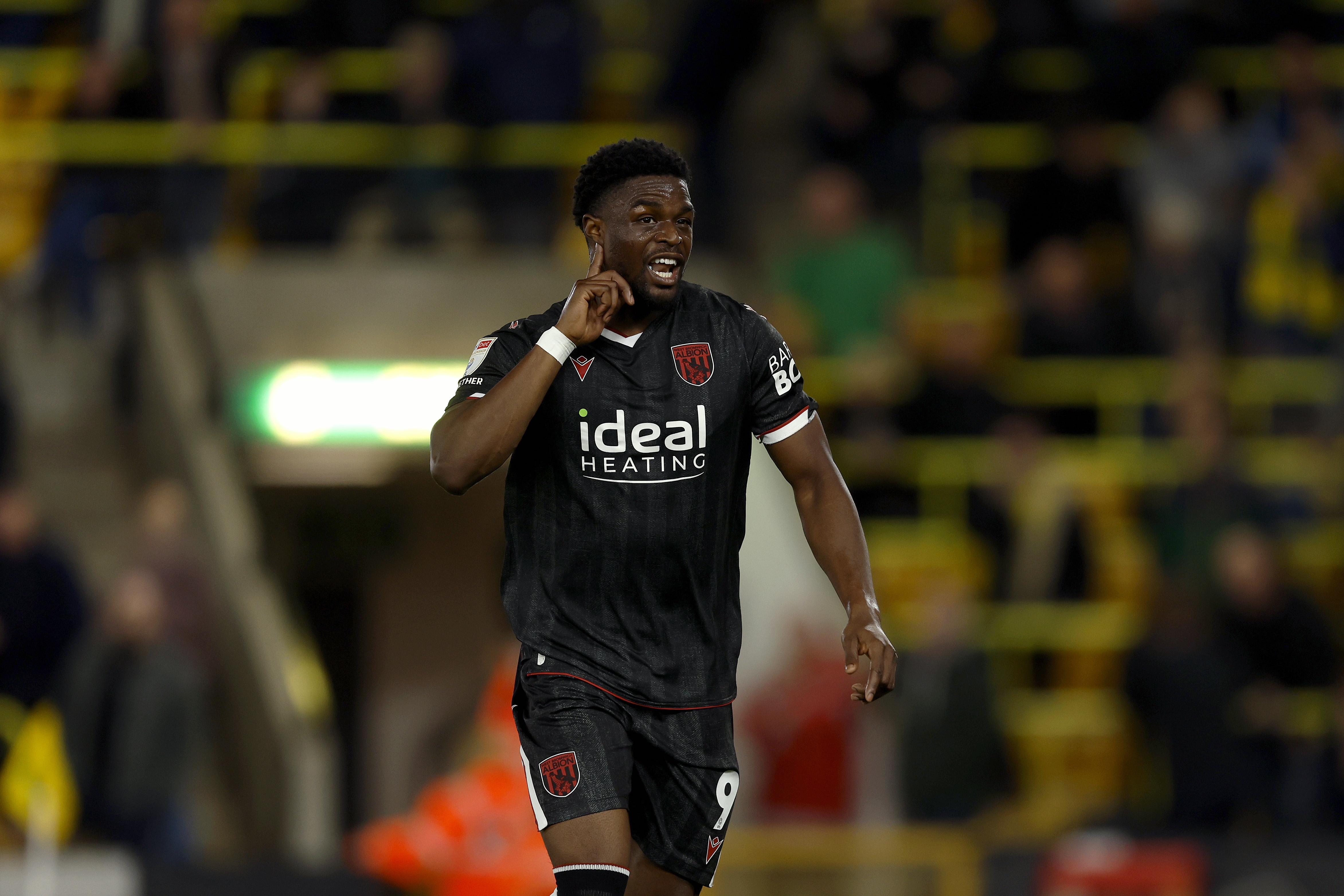 Josh Maja celebrates scoring against Norwich City