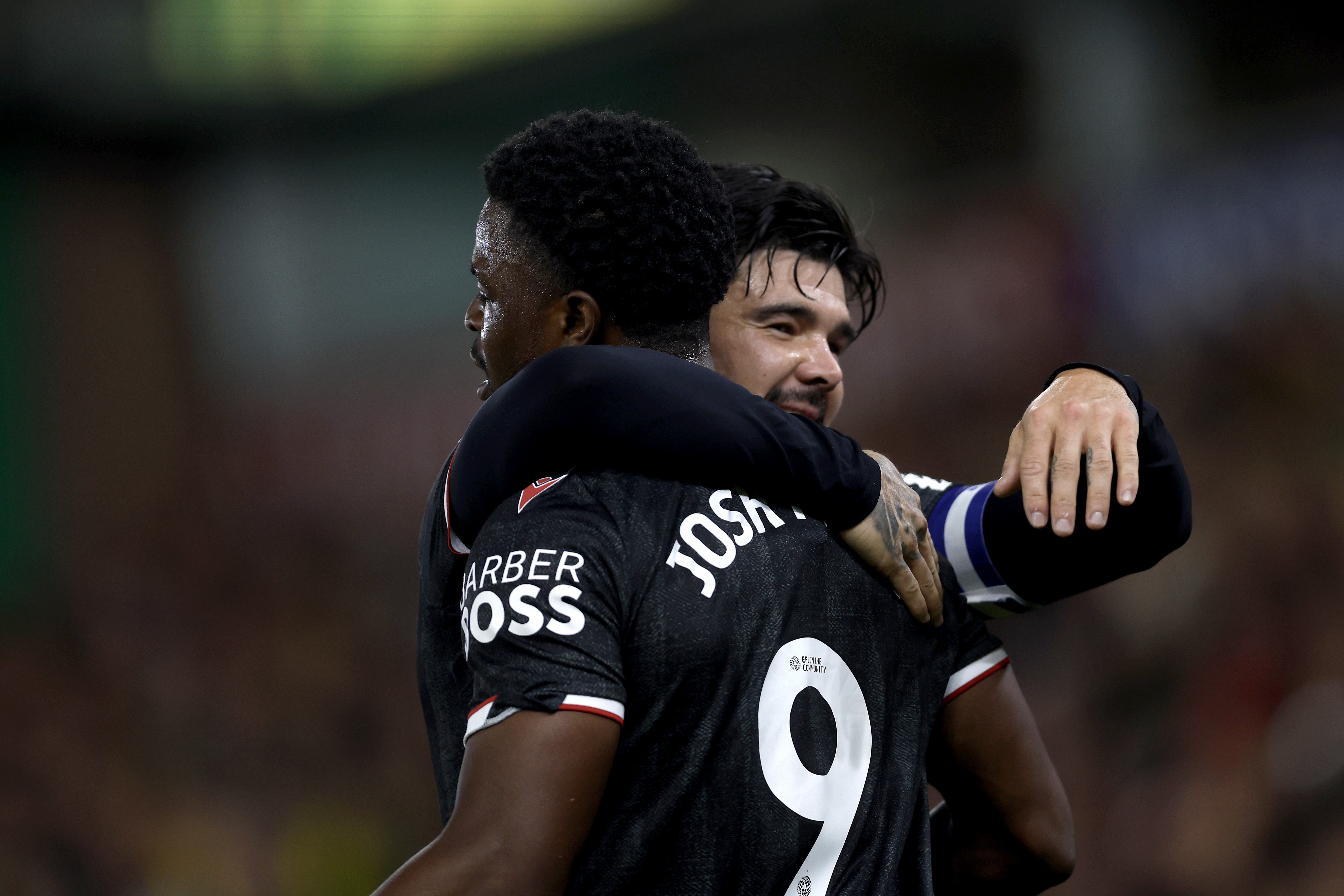 Josh Maja celebrates scoring against Norwich City