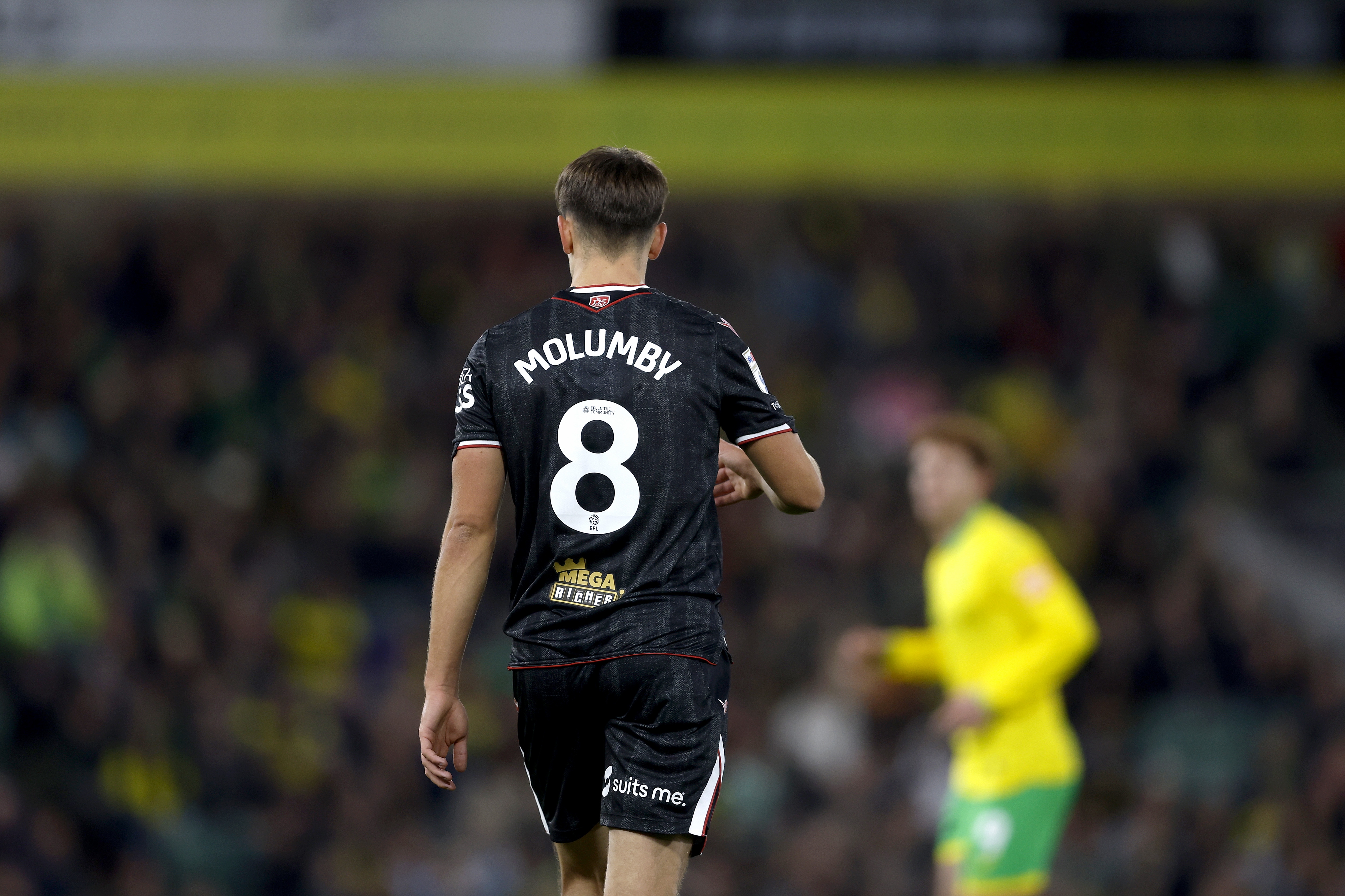 The back of Jayson Molumby with his name and number on display during the game against Norwich City