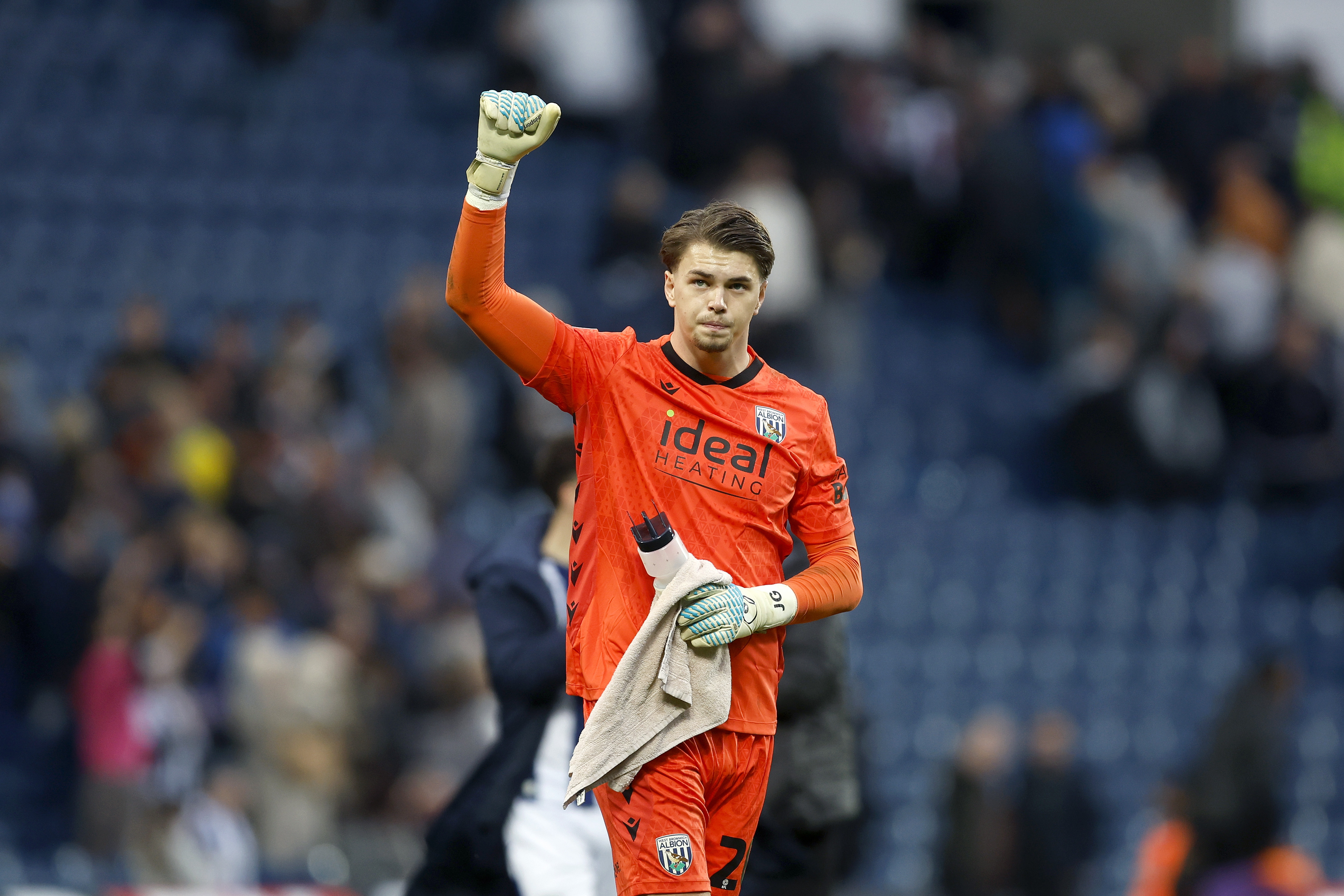 Josh Griffiths punches the air after beating PNE 