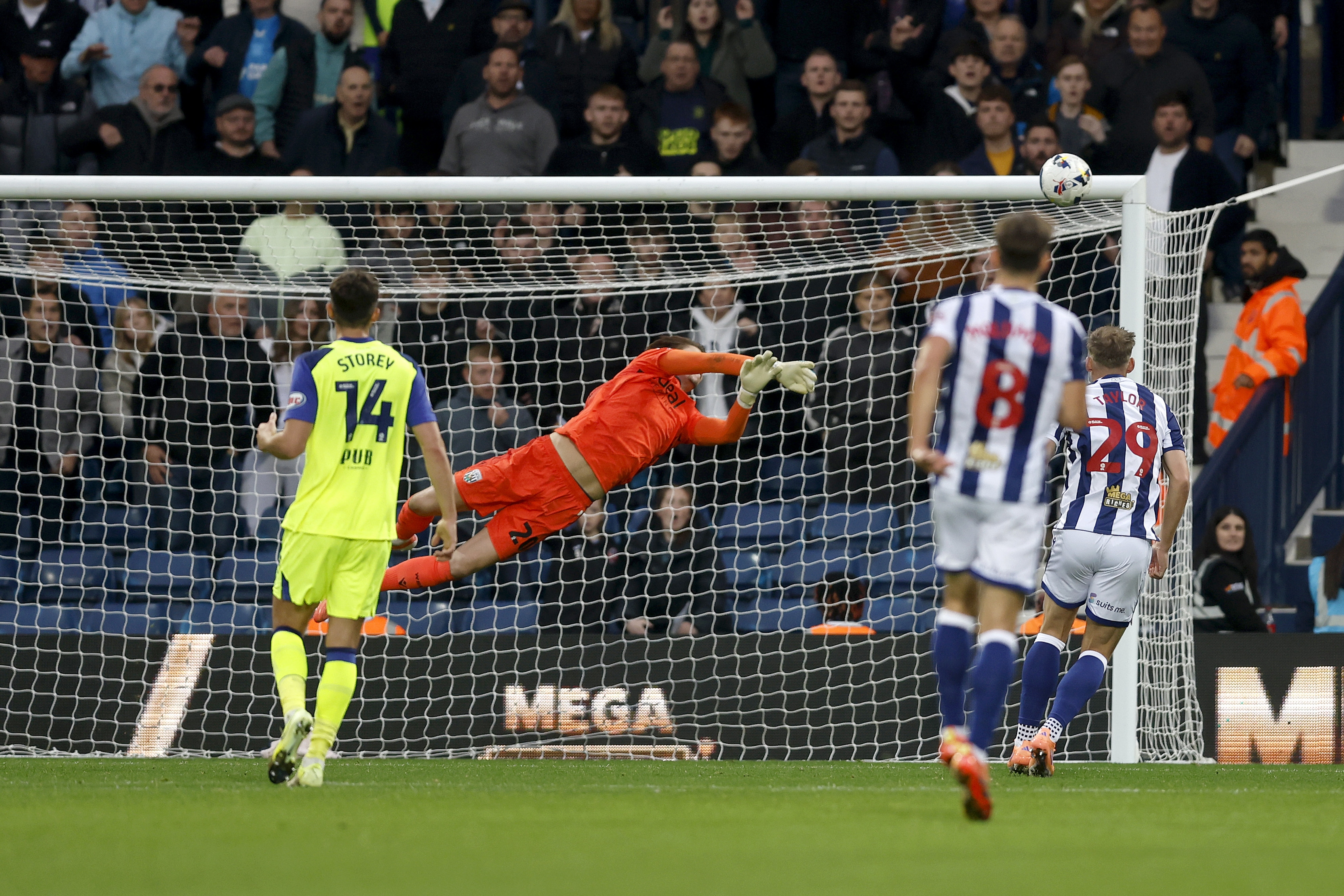 Josh Griffiths making a save against PNE