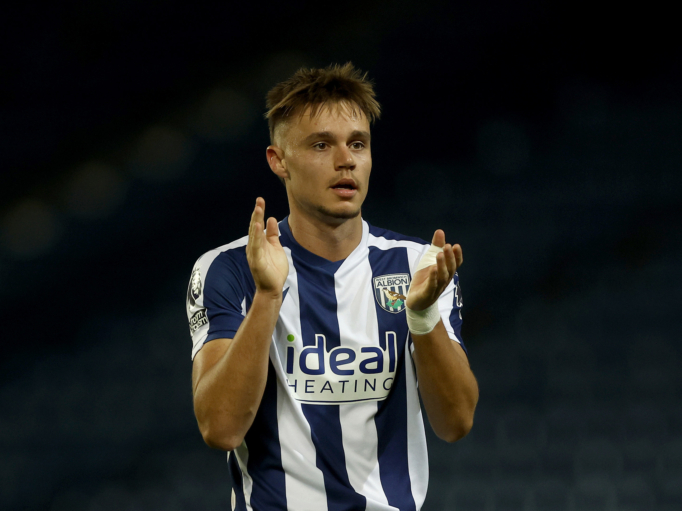 A photo of Albion U21 defender Evan Humphries in the 2025/26 home kit