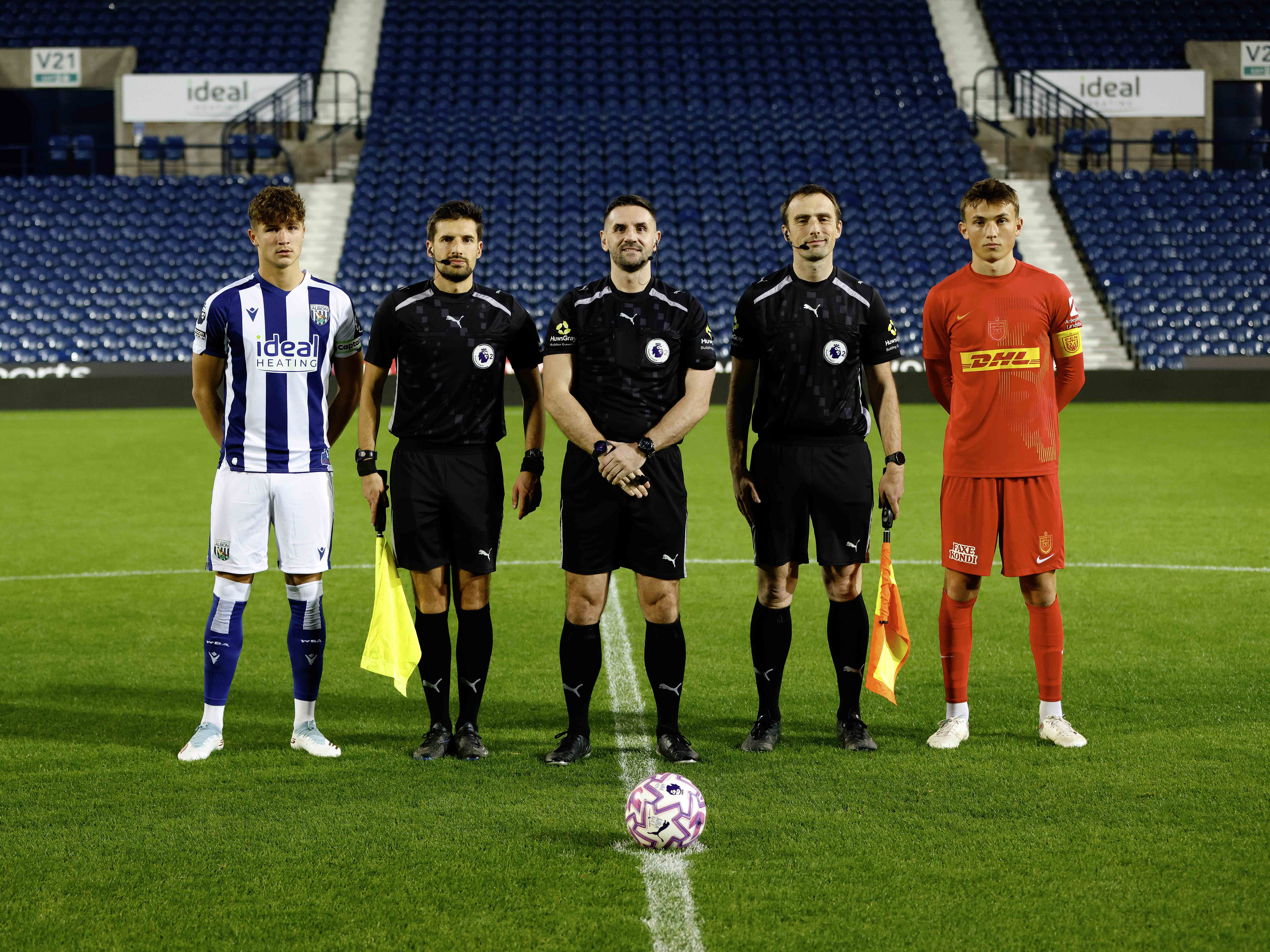 A photo of Albion U21 captain and Nordjaelland's captain ahead of their PL International Cup match at The Hawthorns