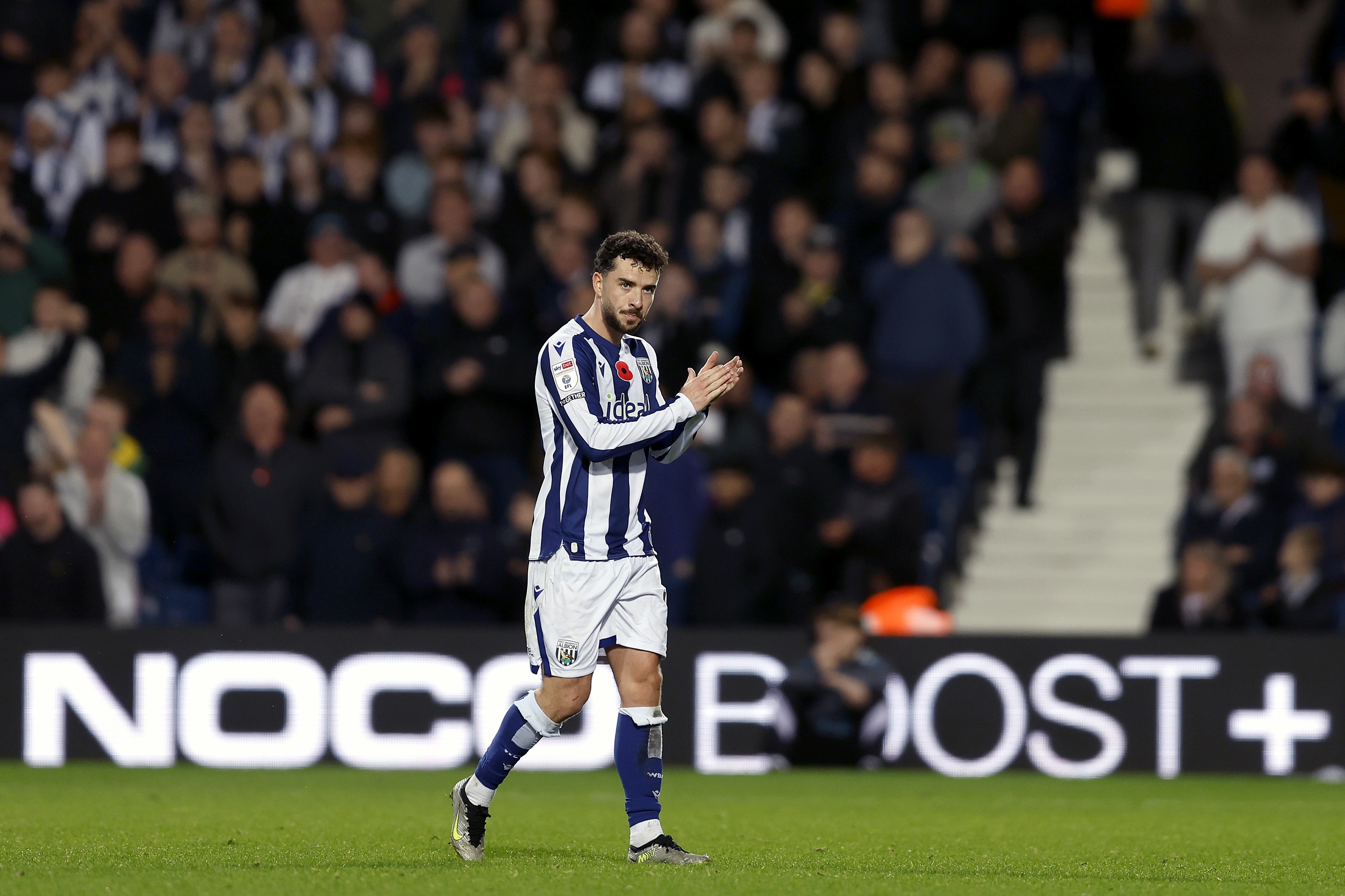 Mikey Johnston clapping WBA fans after the Oxford game
