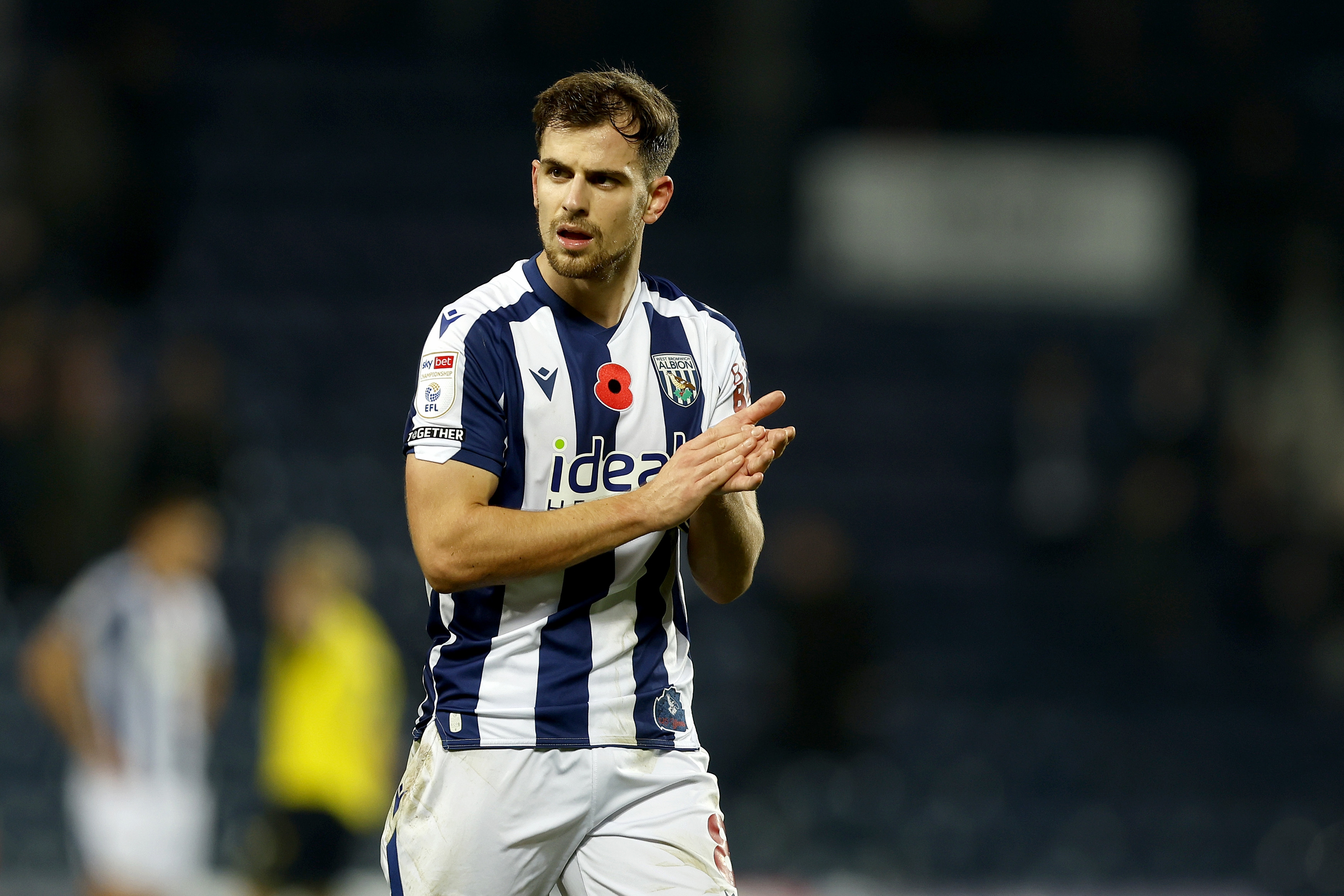 Jayson Molumby clapping WBA fans after the Oxford game