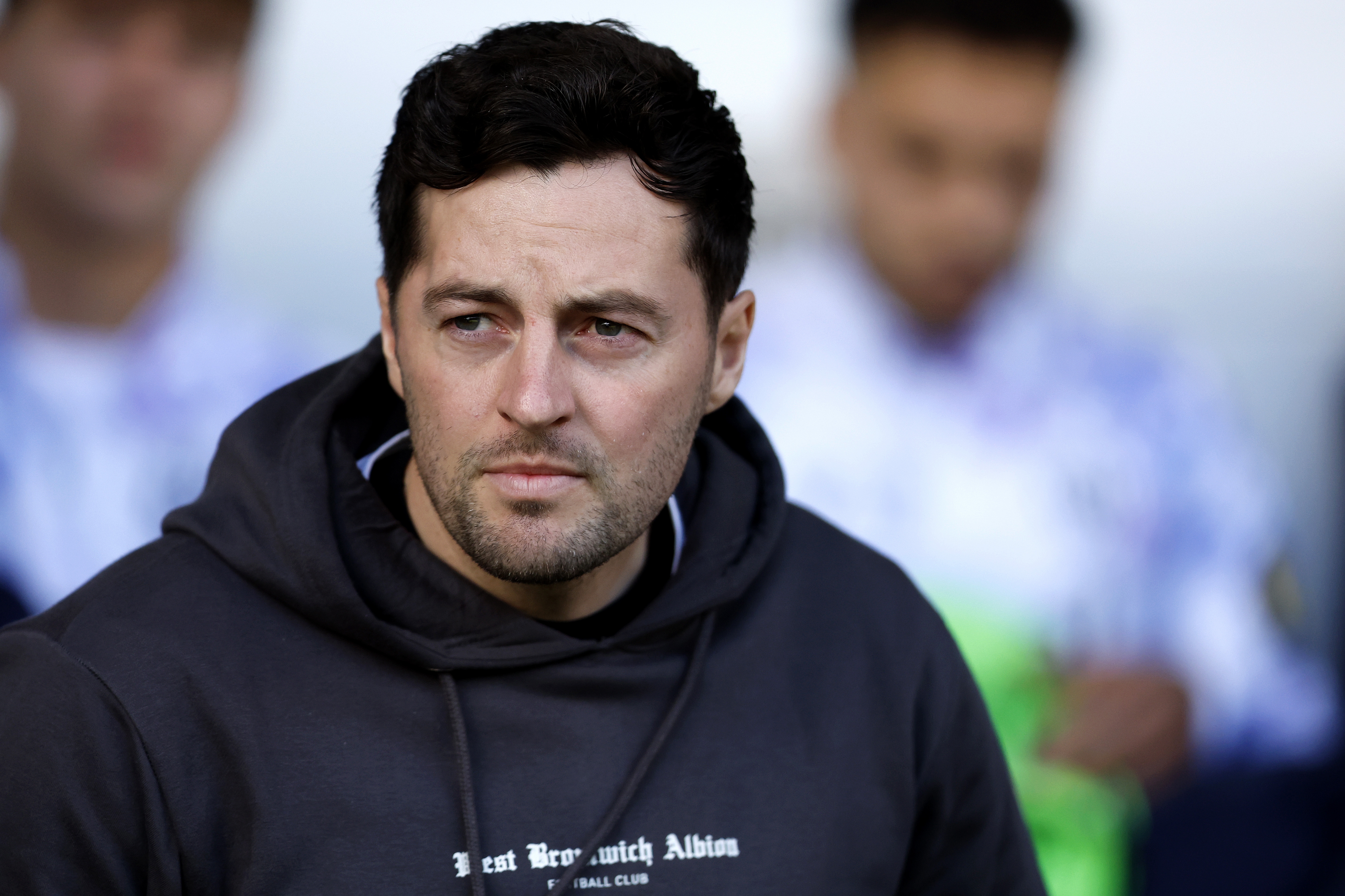 A close up of Ryan Mason looking forward in a WBA jumper