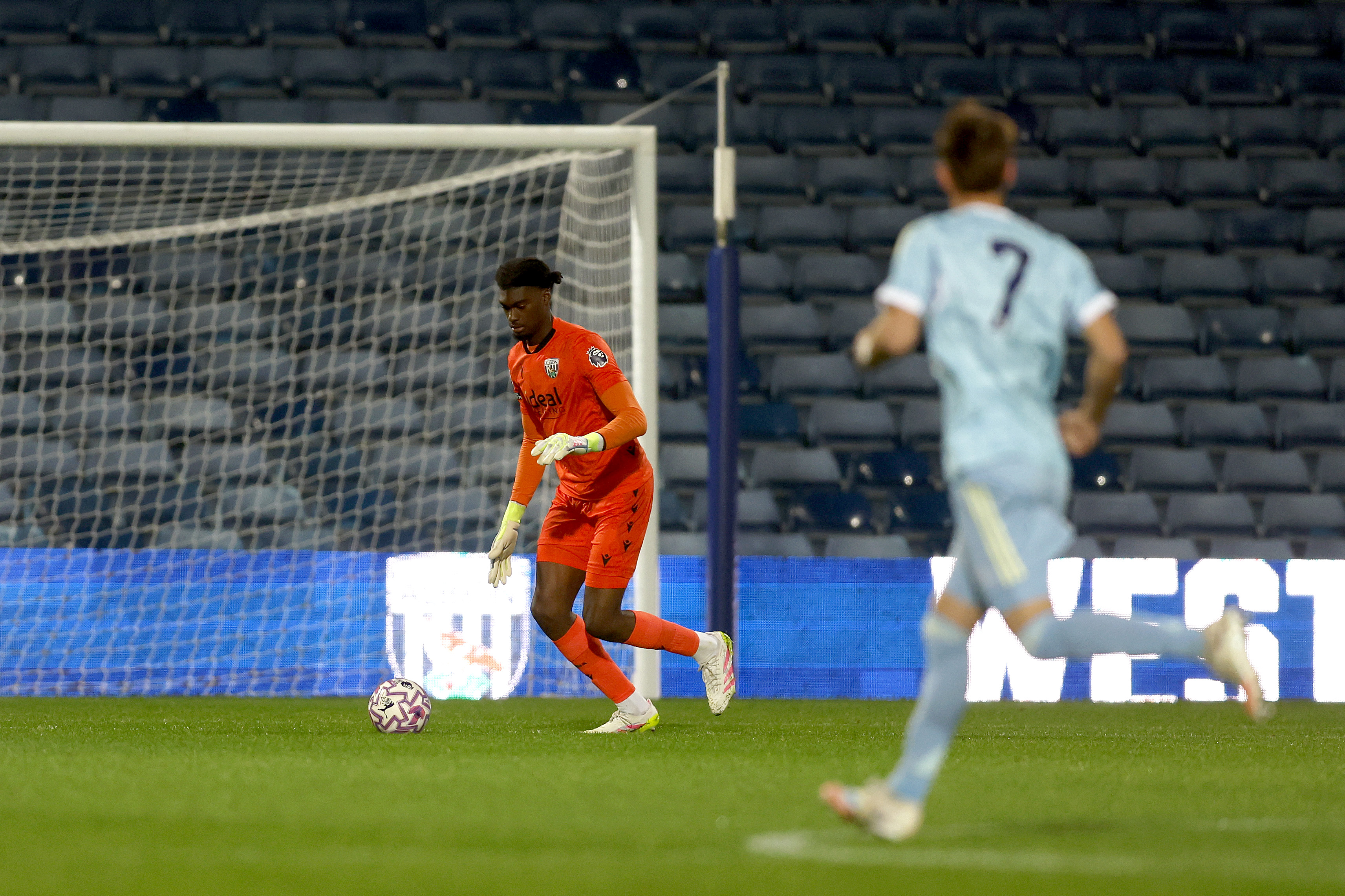 Brian Okonkwo takes a goal kick while in action for Albion's U21s.