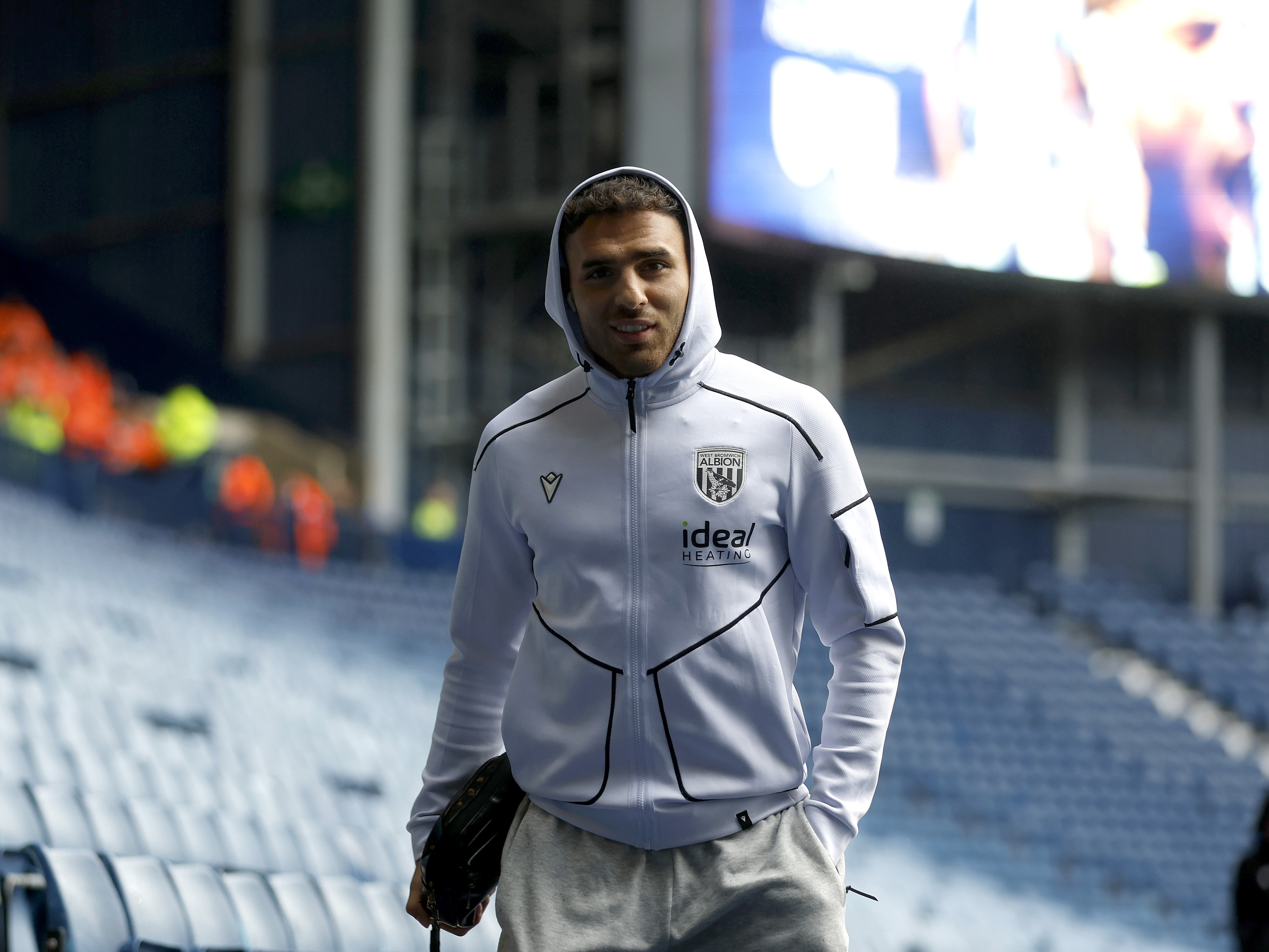 Tammer Bany arriving at The Hawthorns in a WBA tracksuit 