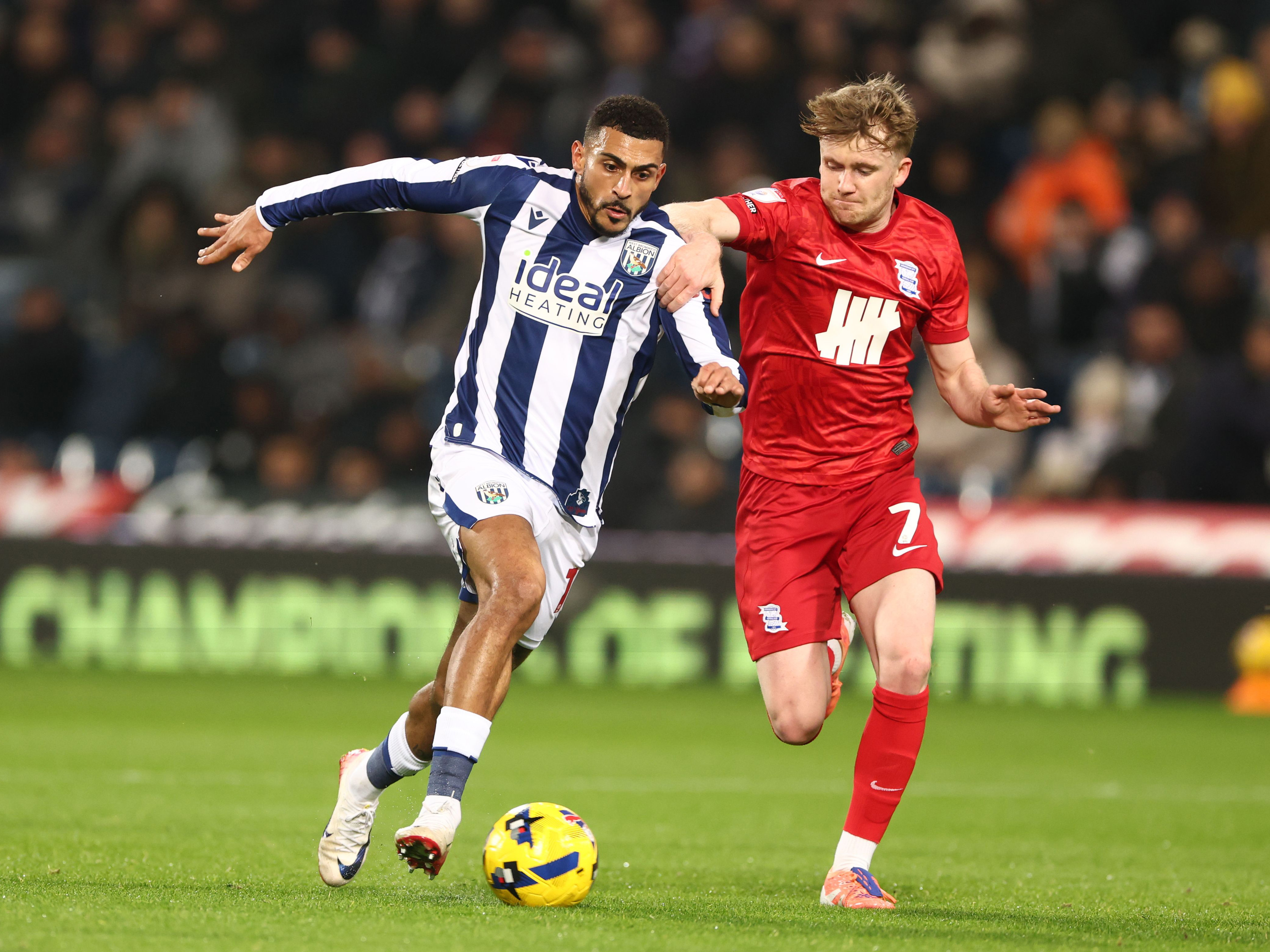 An image of Karlan Grant playing against Birmingham