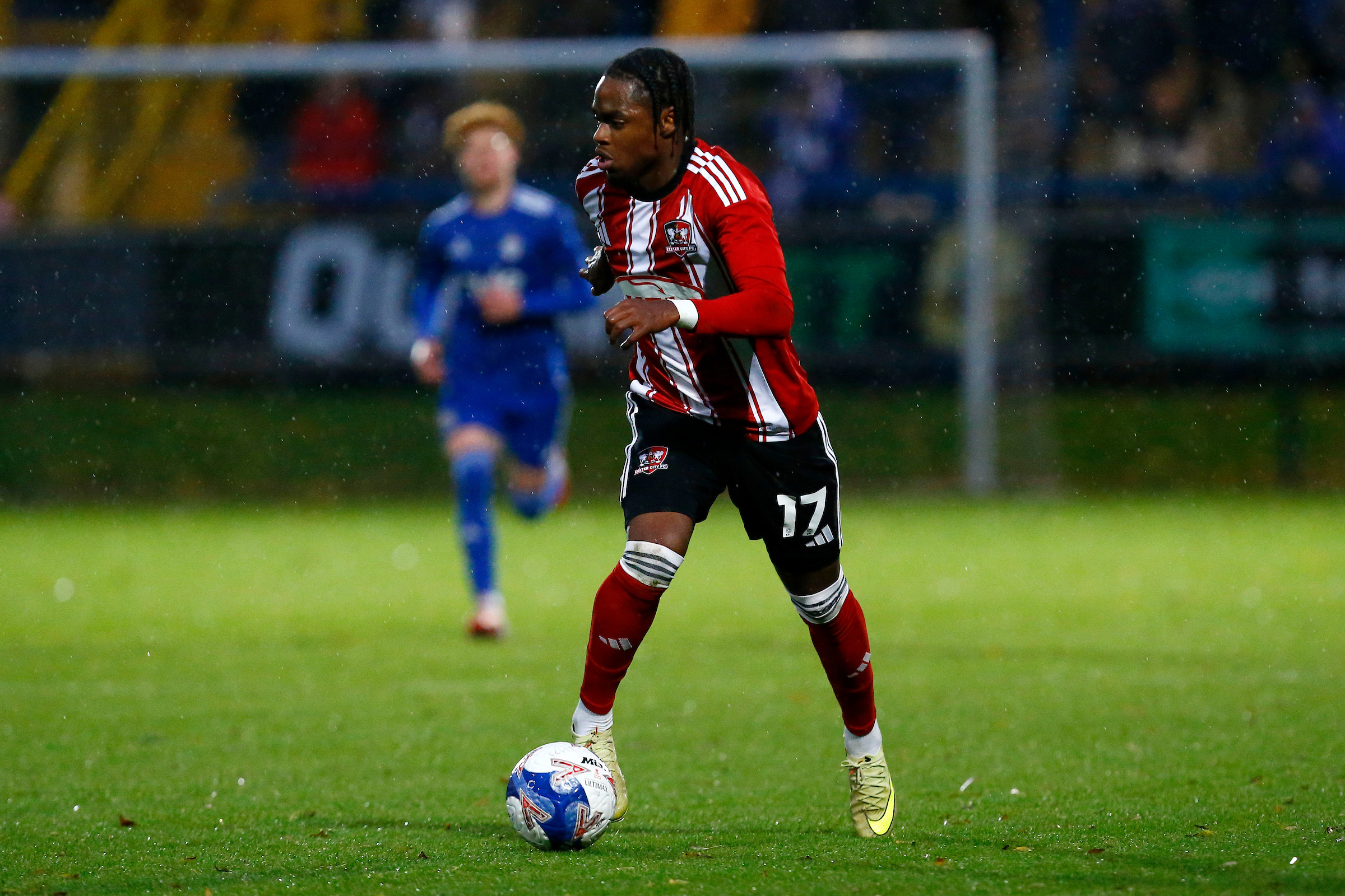 Akeel Higgins in action for Exeter at Halifax 