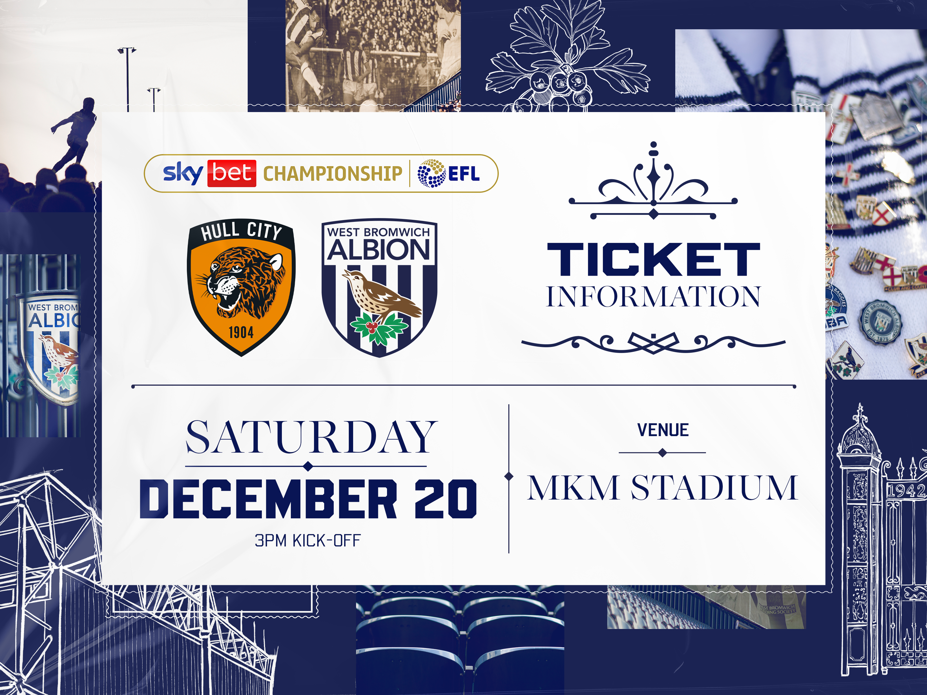 A ticket graphic displaying information for Albion's game against Hull