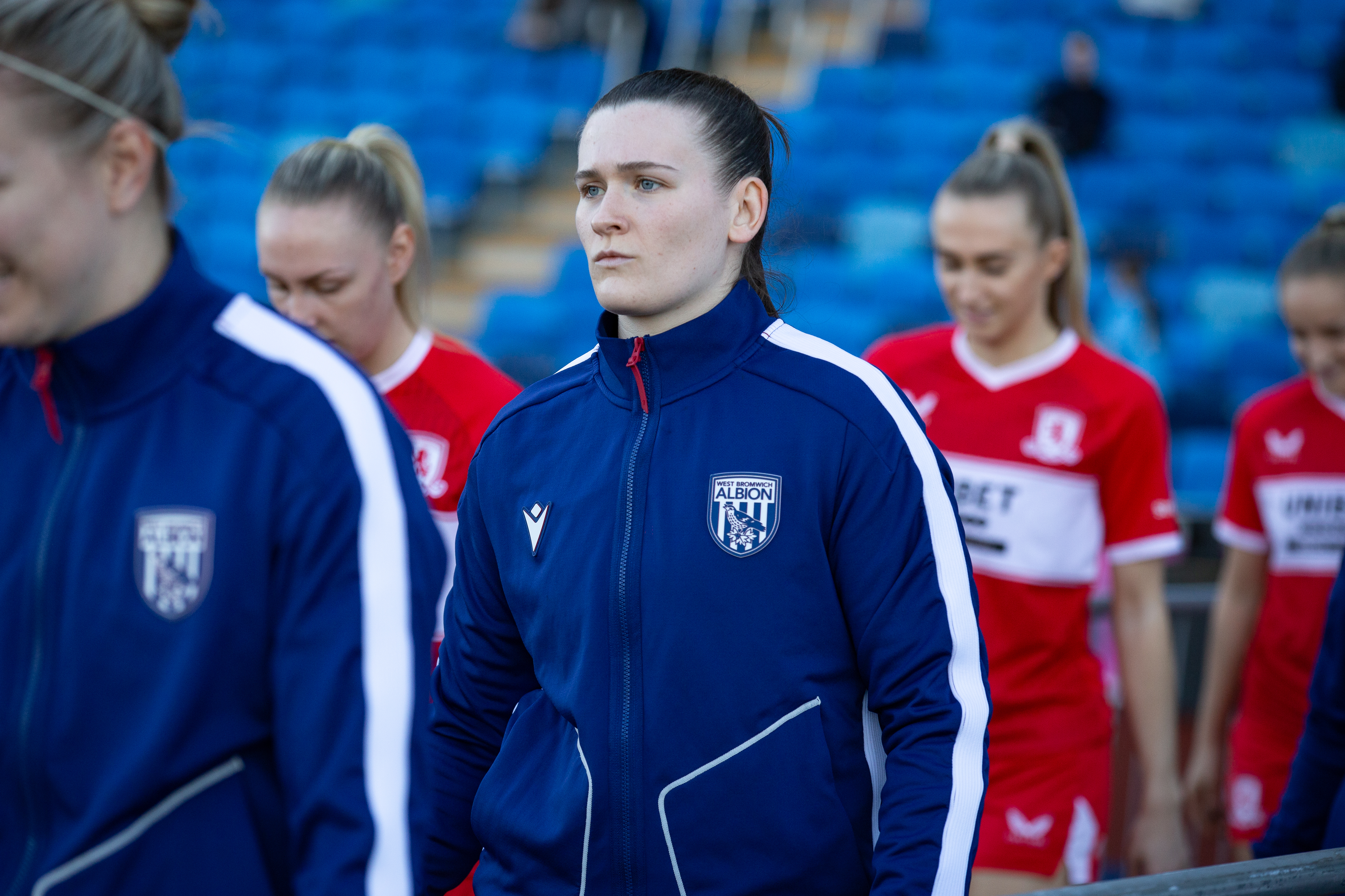 Charlotte Clarke walks out at the Alexander Stadium.