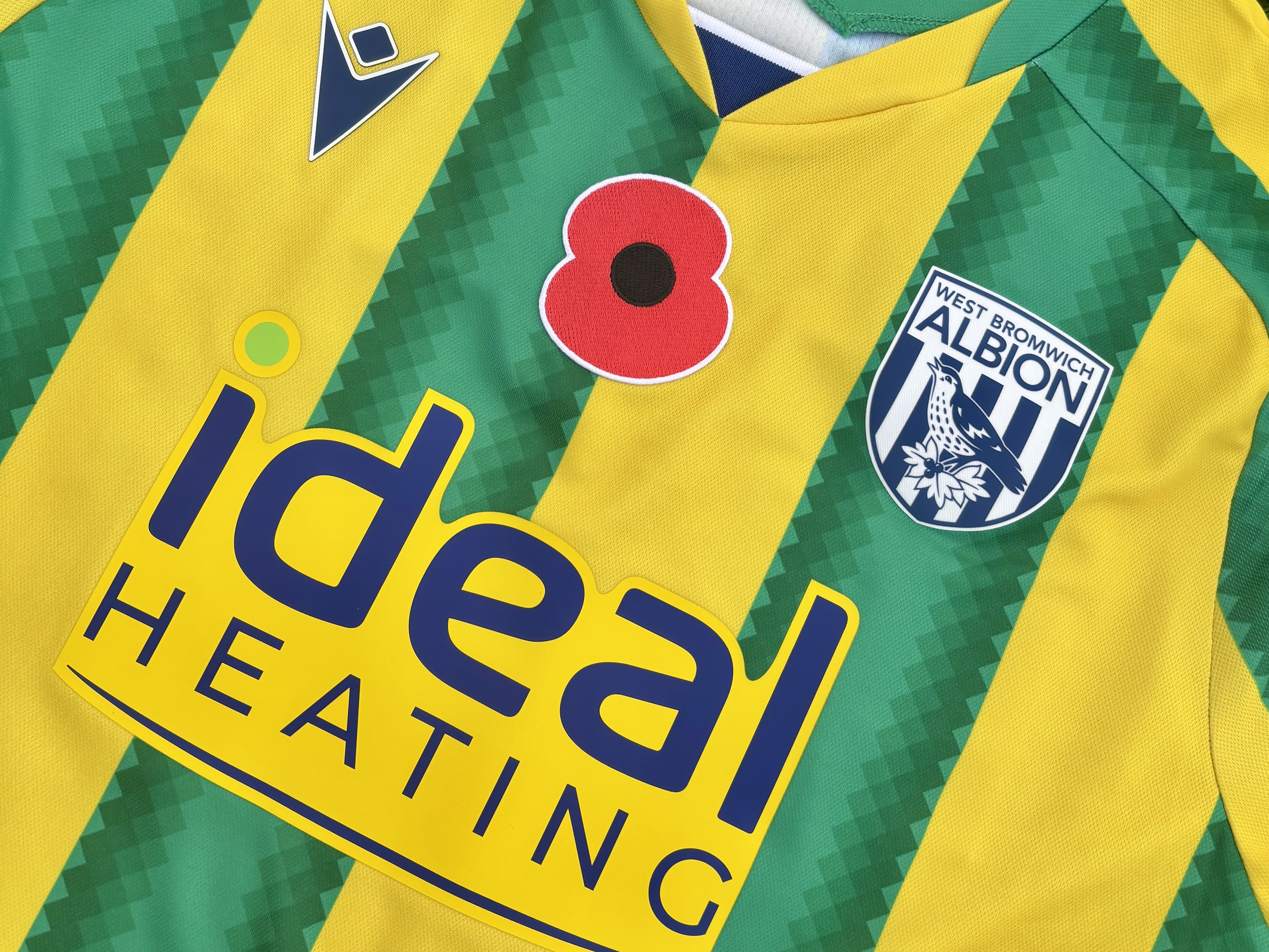 An image of a poppy on Albion's green and yellow kit