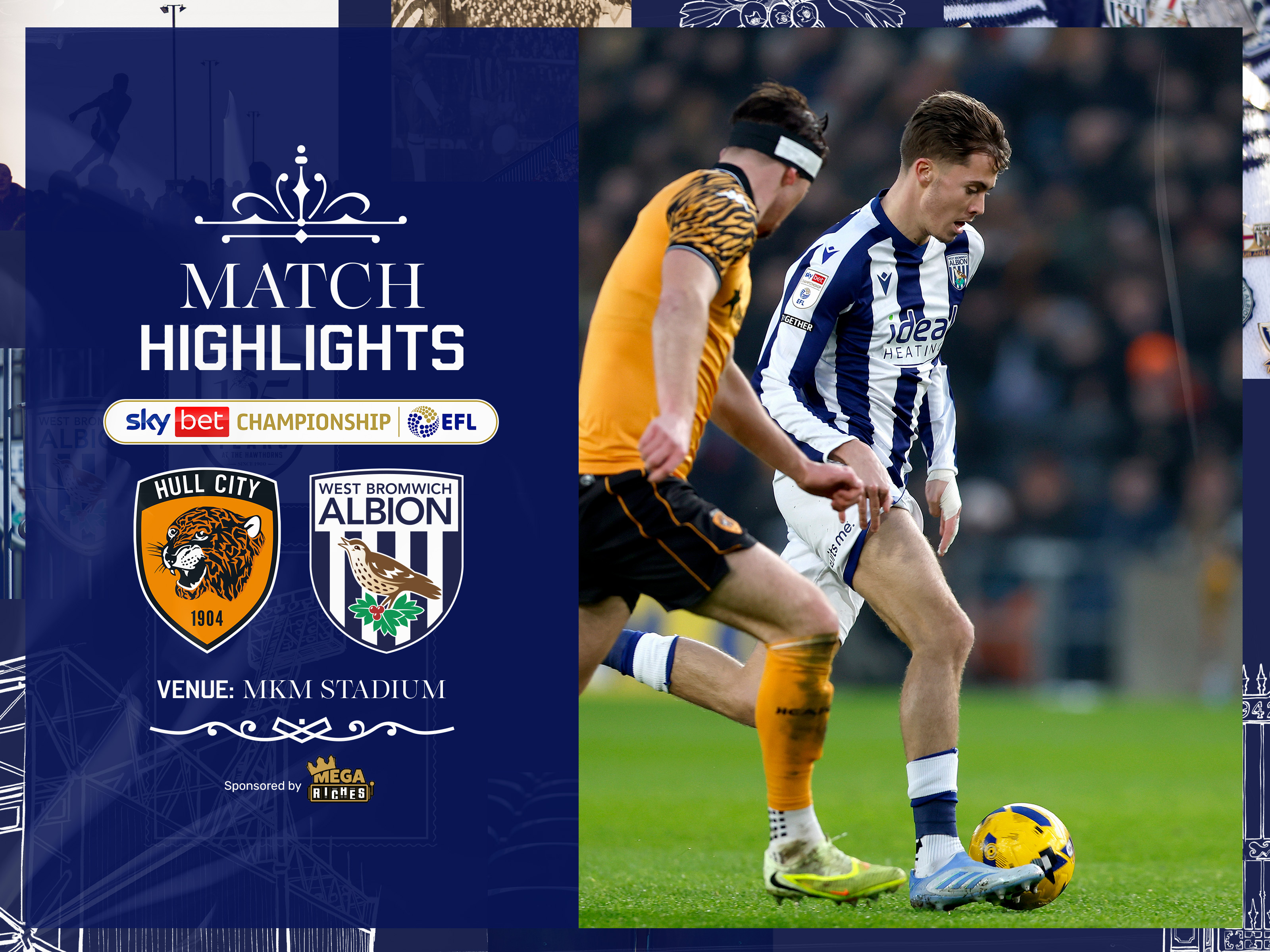 A match highlights graphic showing the badges of Hull and Albion