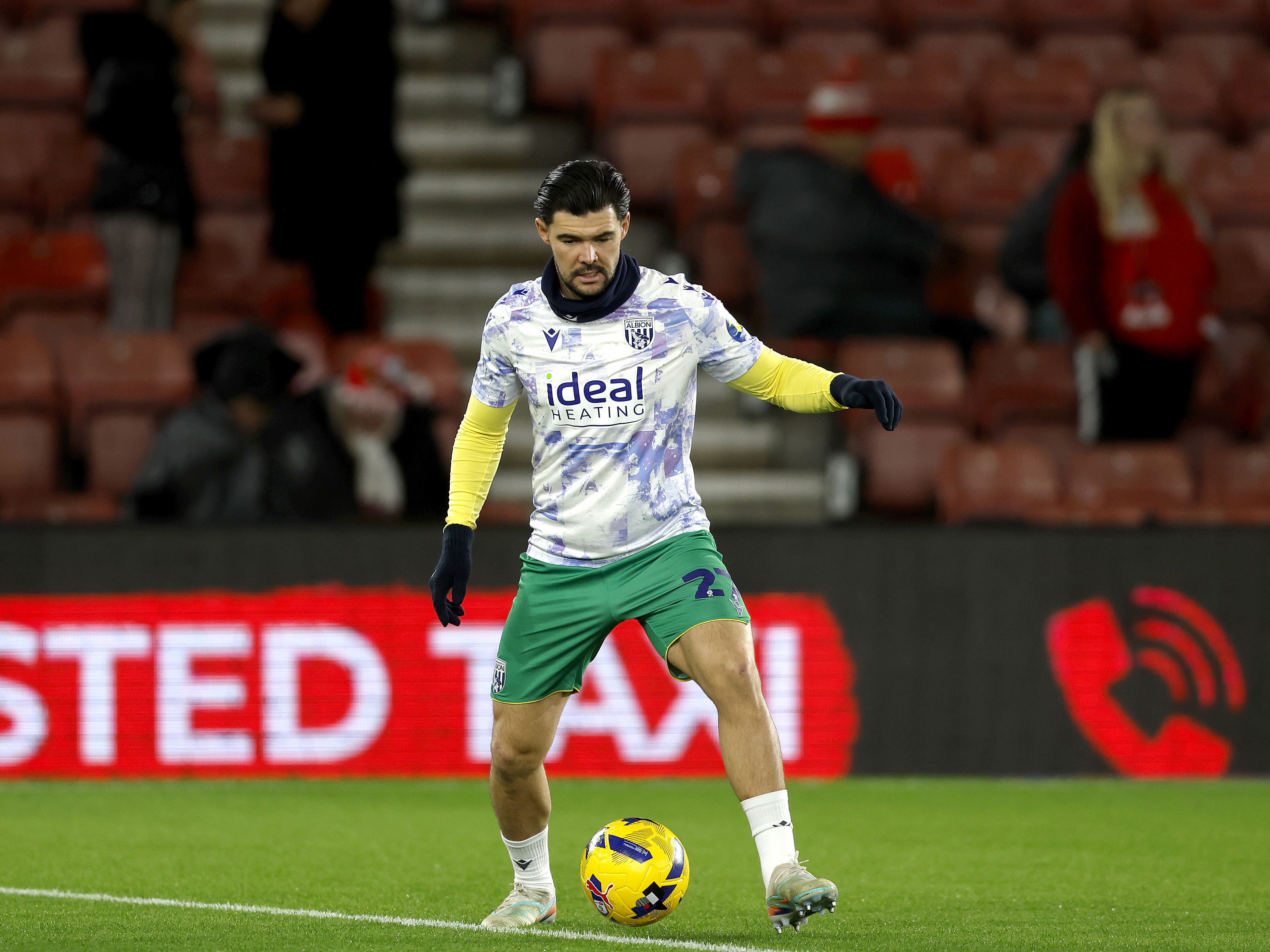 Alex Mowatt on the ball during a warm up