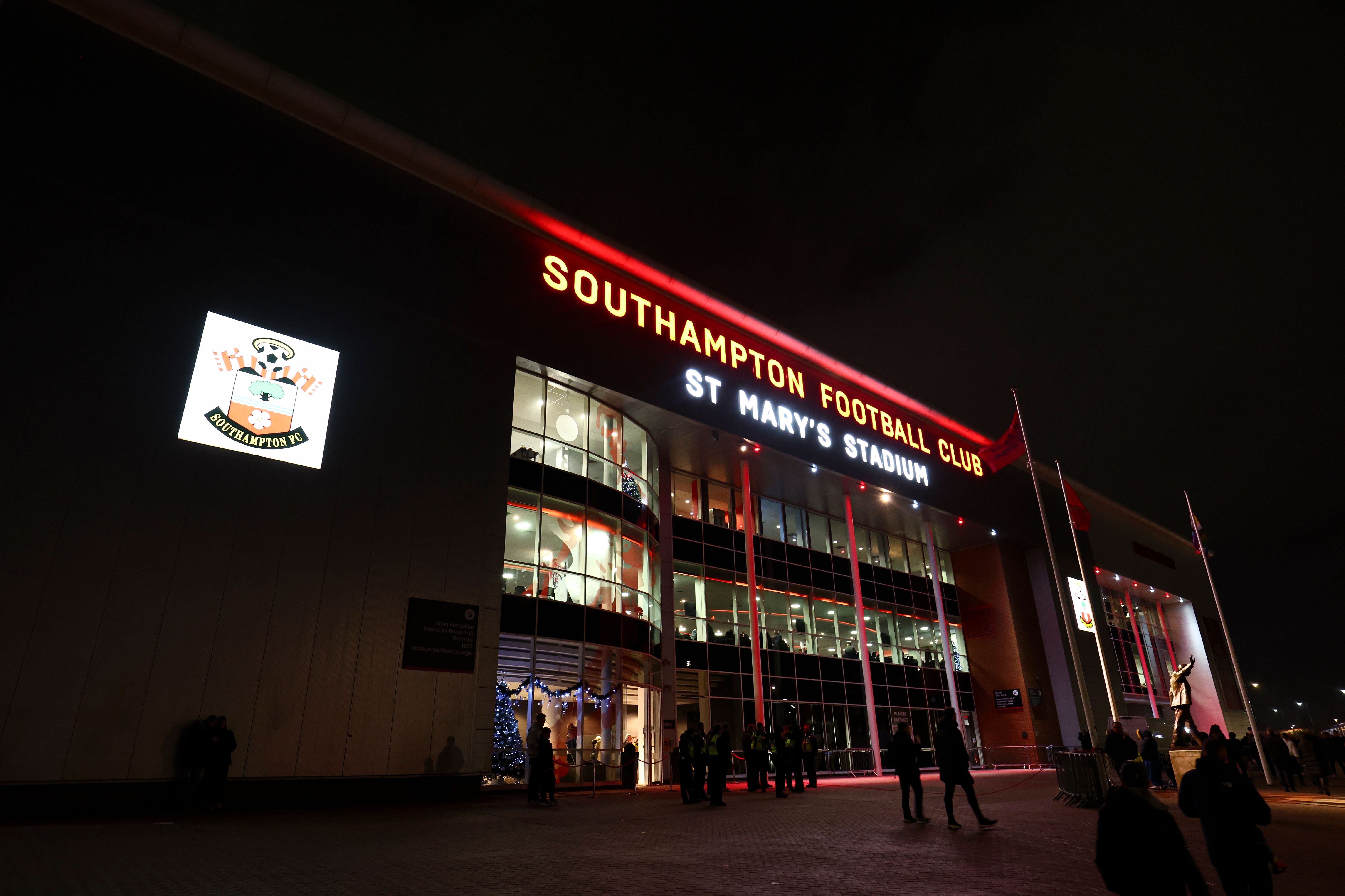 A general view of the outside of St Mary's Stadium at night