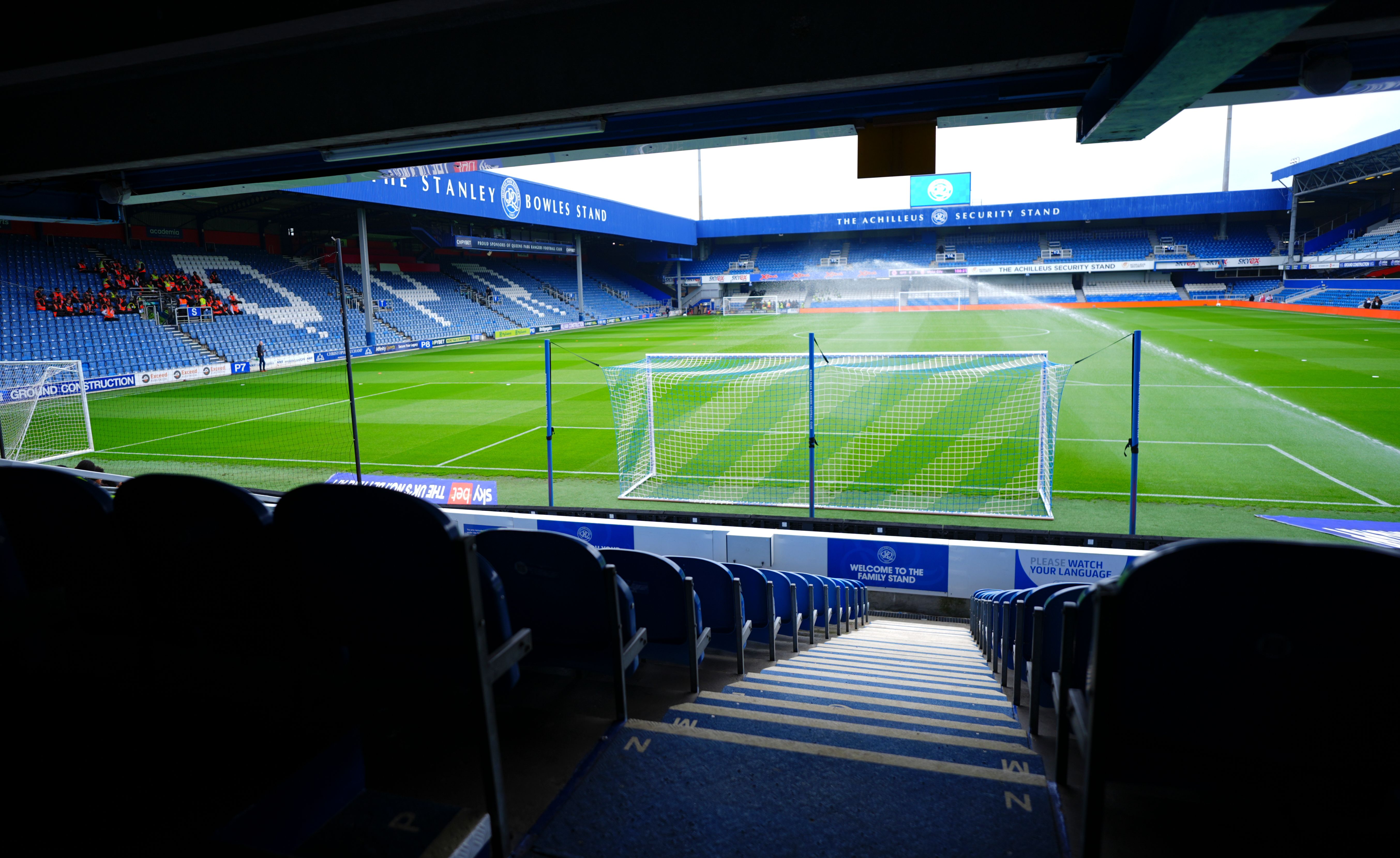 A general view from behind a goal of QPR's MATRADE Loftus Road