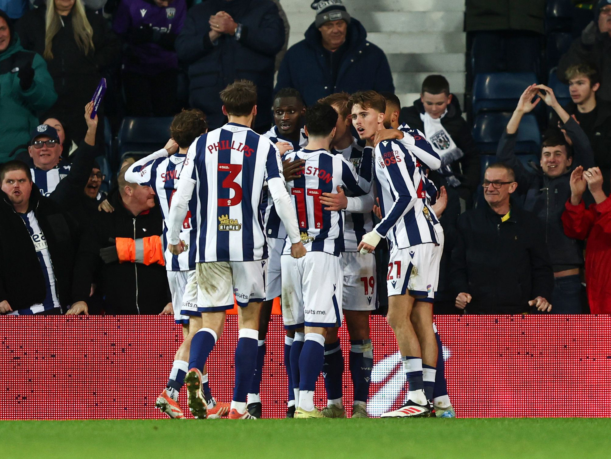 An image of Albion celebrating a goal against Sheffield United