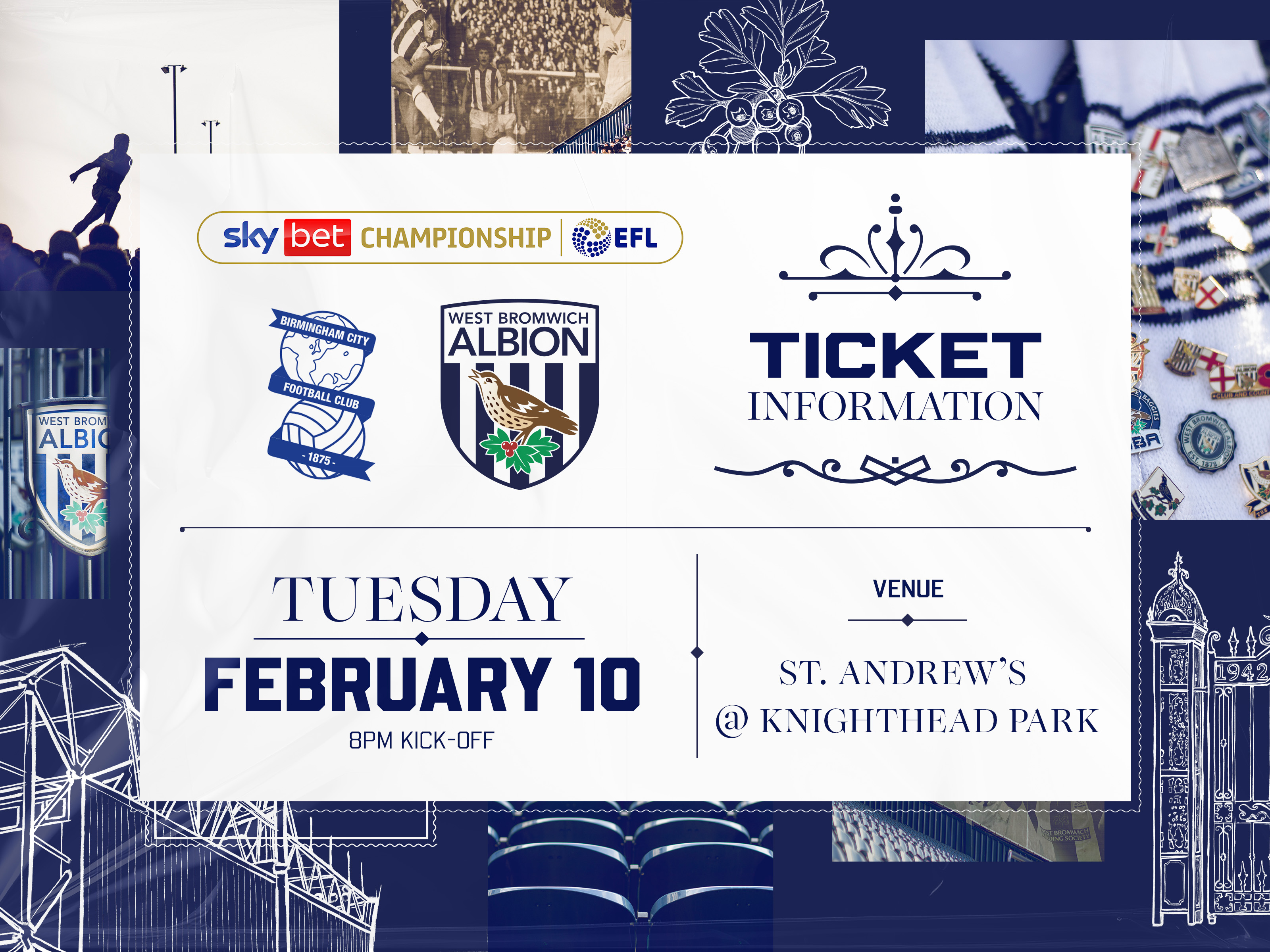 Ticket graphic for Blues A with both club badges on