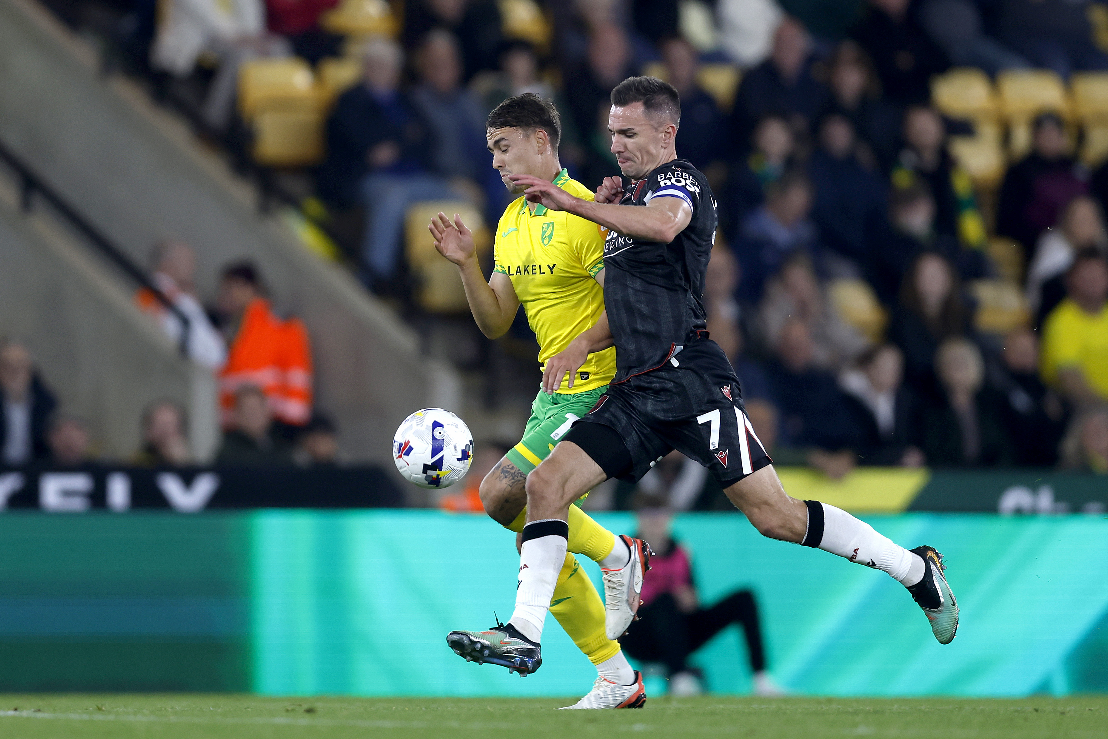 Jed Wallace in action for Albion in the black away kit at Norwich 