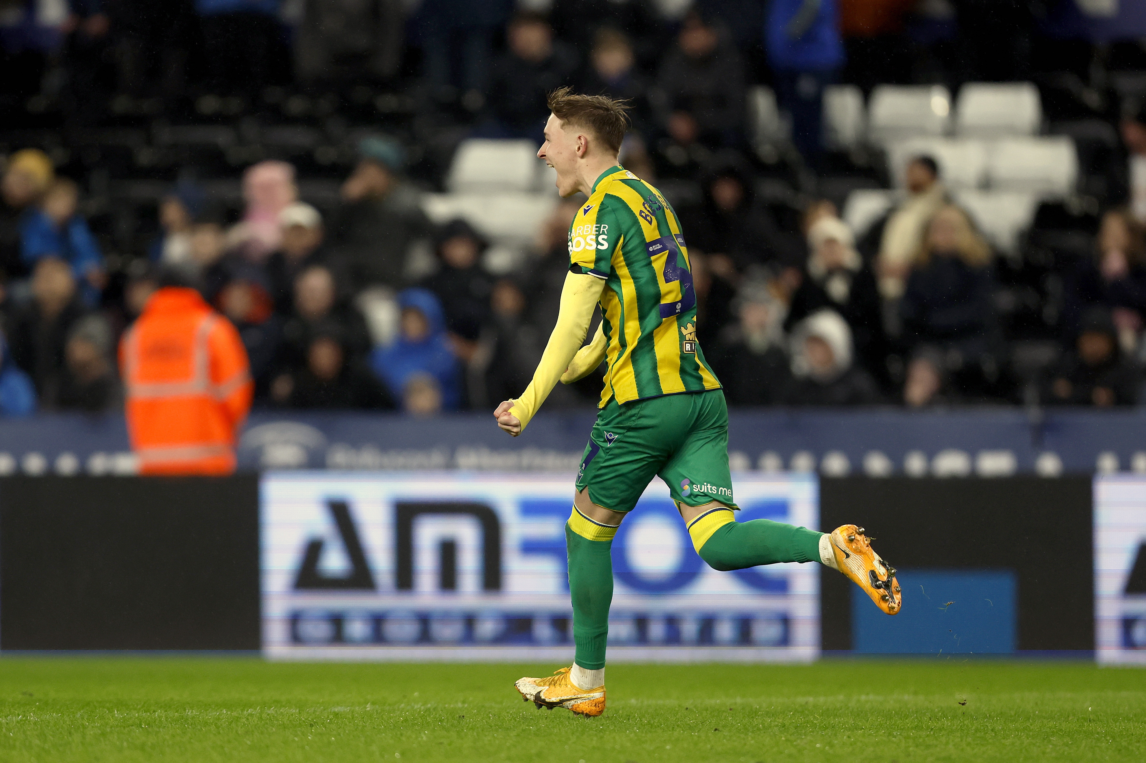 Ollie Bostock celebrates against Swansea.