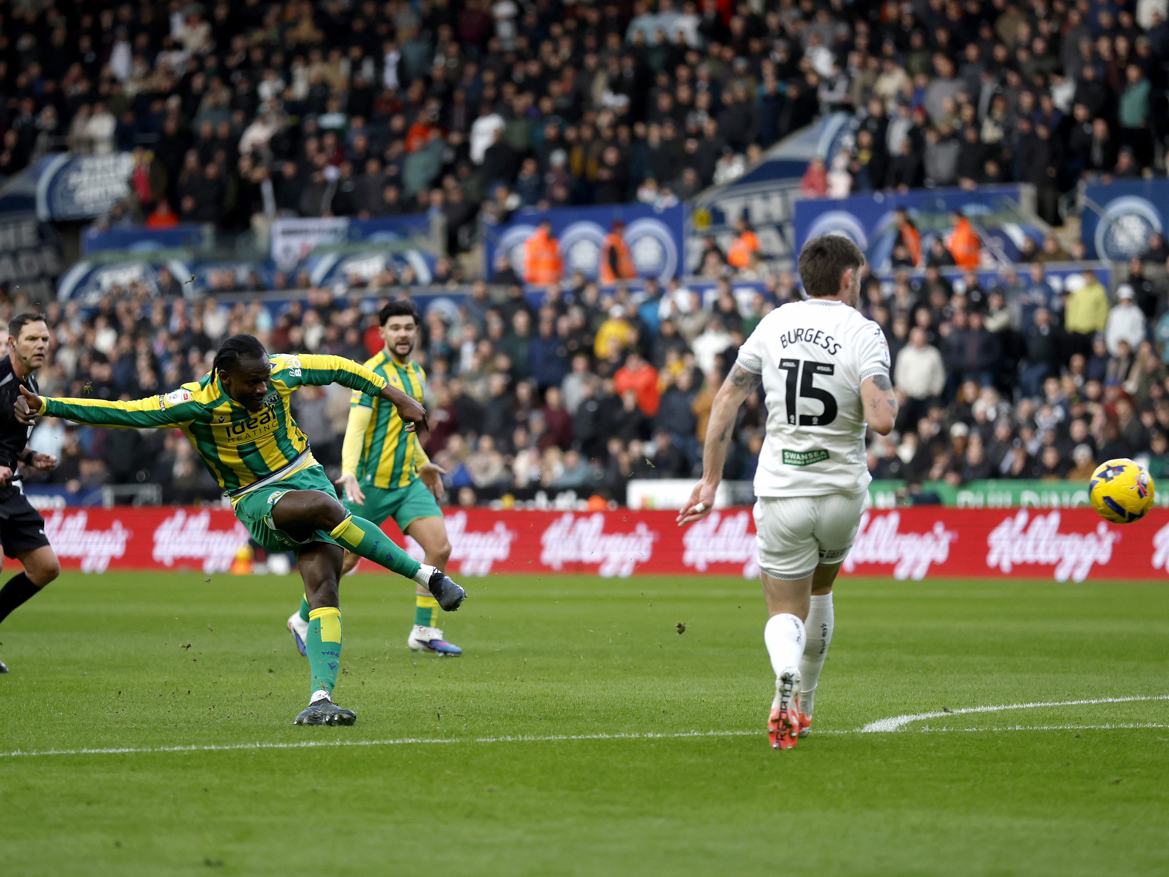 An image of Ousmane Diakite shooting against Swansea