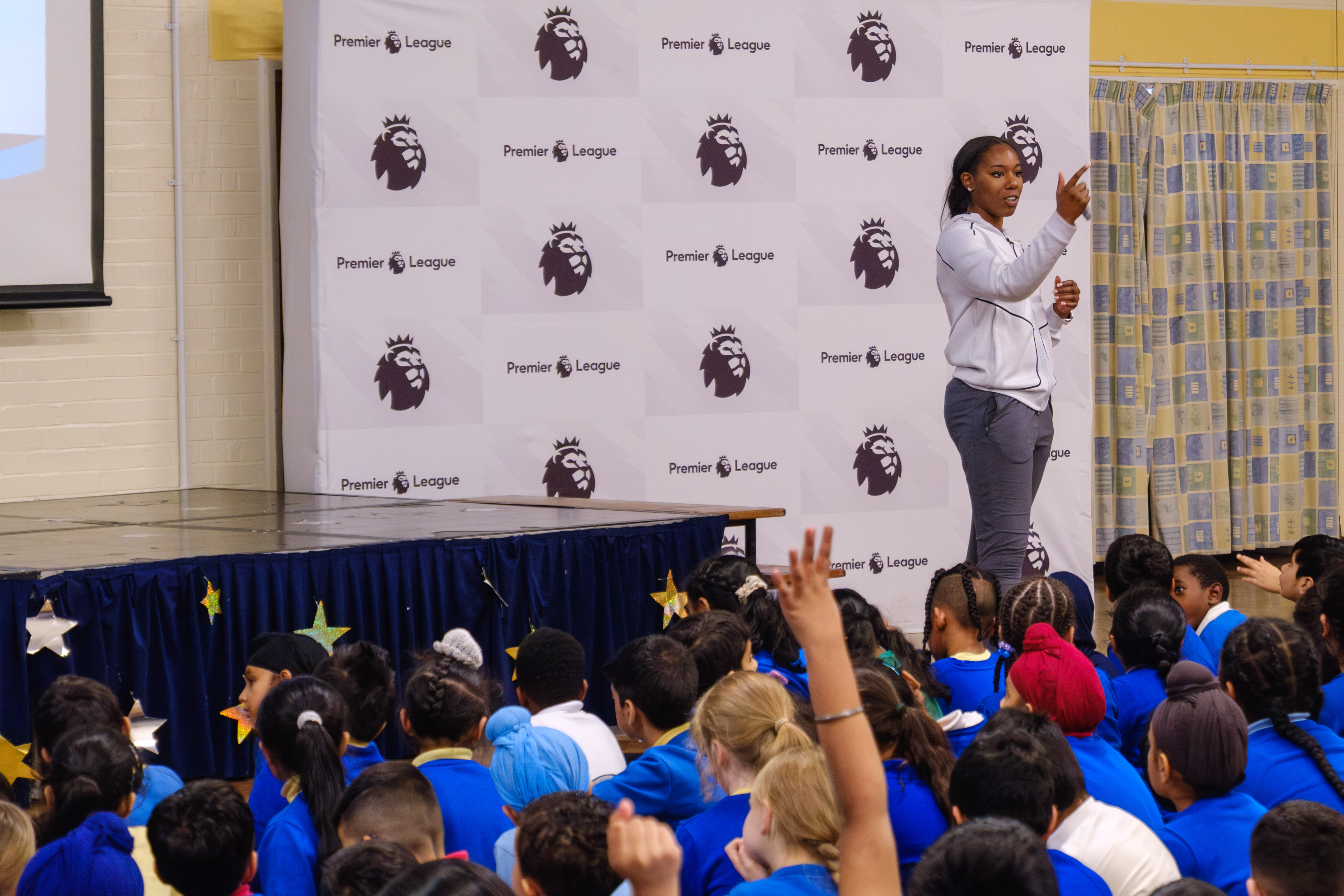 Ocean McDonald presenting to an assembly at Tividale Community Primary School