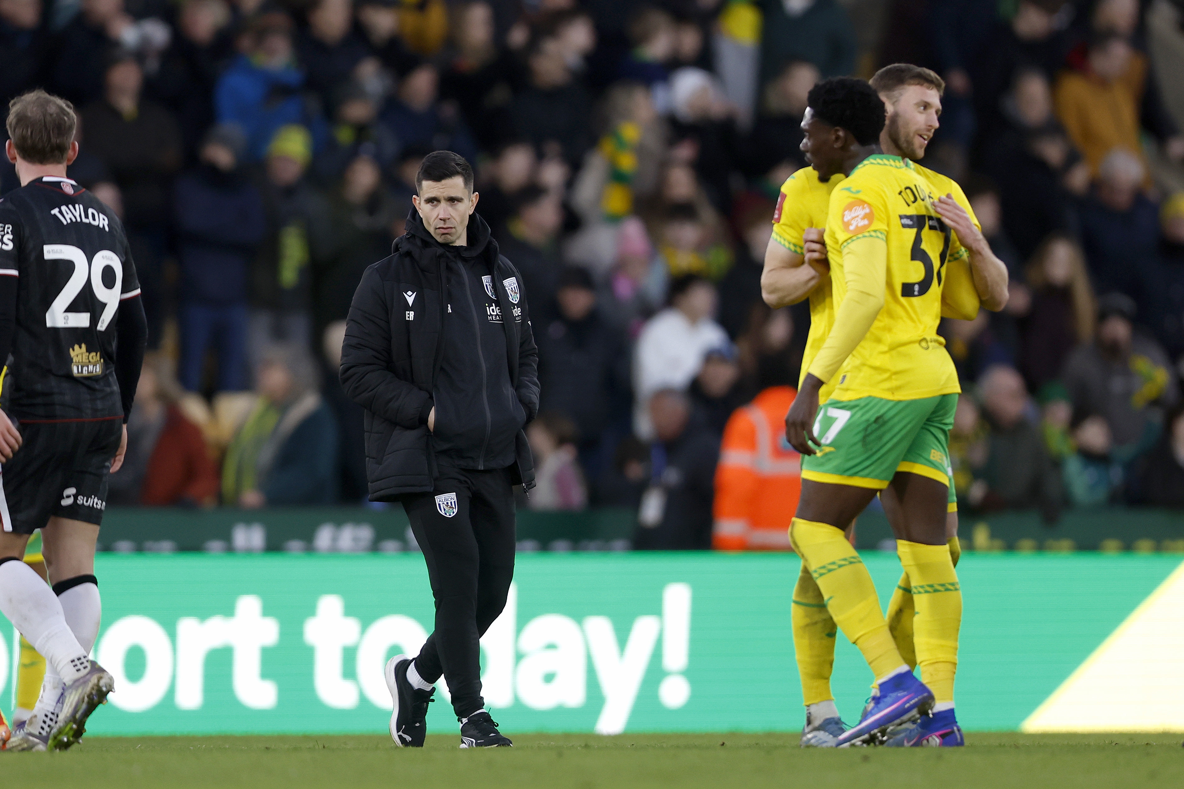 Eric Ramsay on the pitch at the end of the game against Norwich 