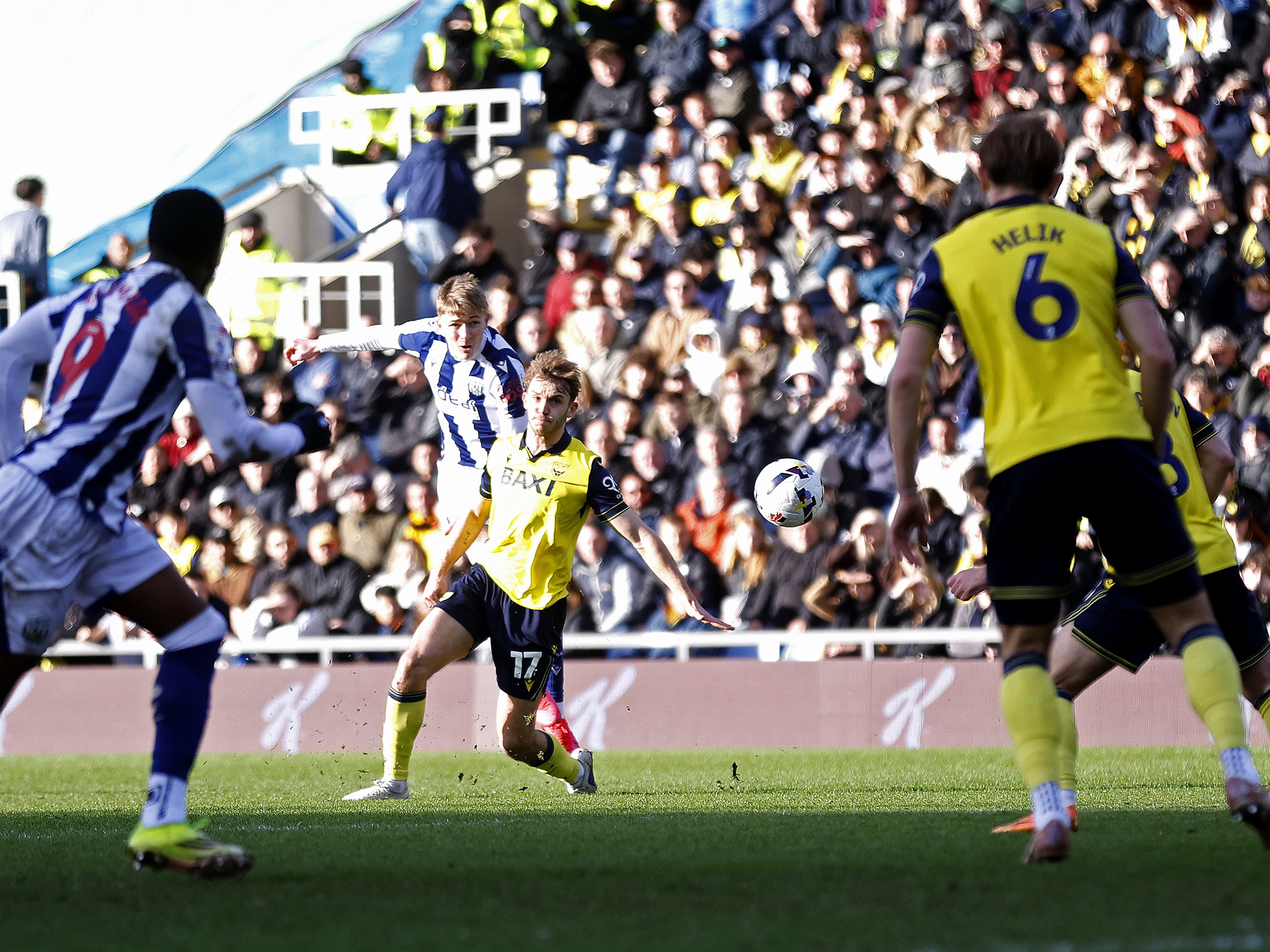 An image of Ollie Bostock scoring his goal against Oxford