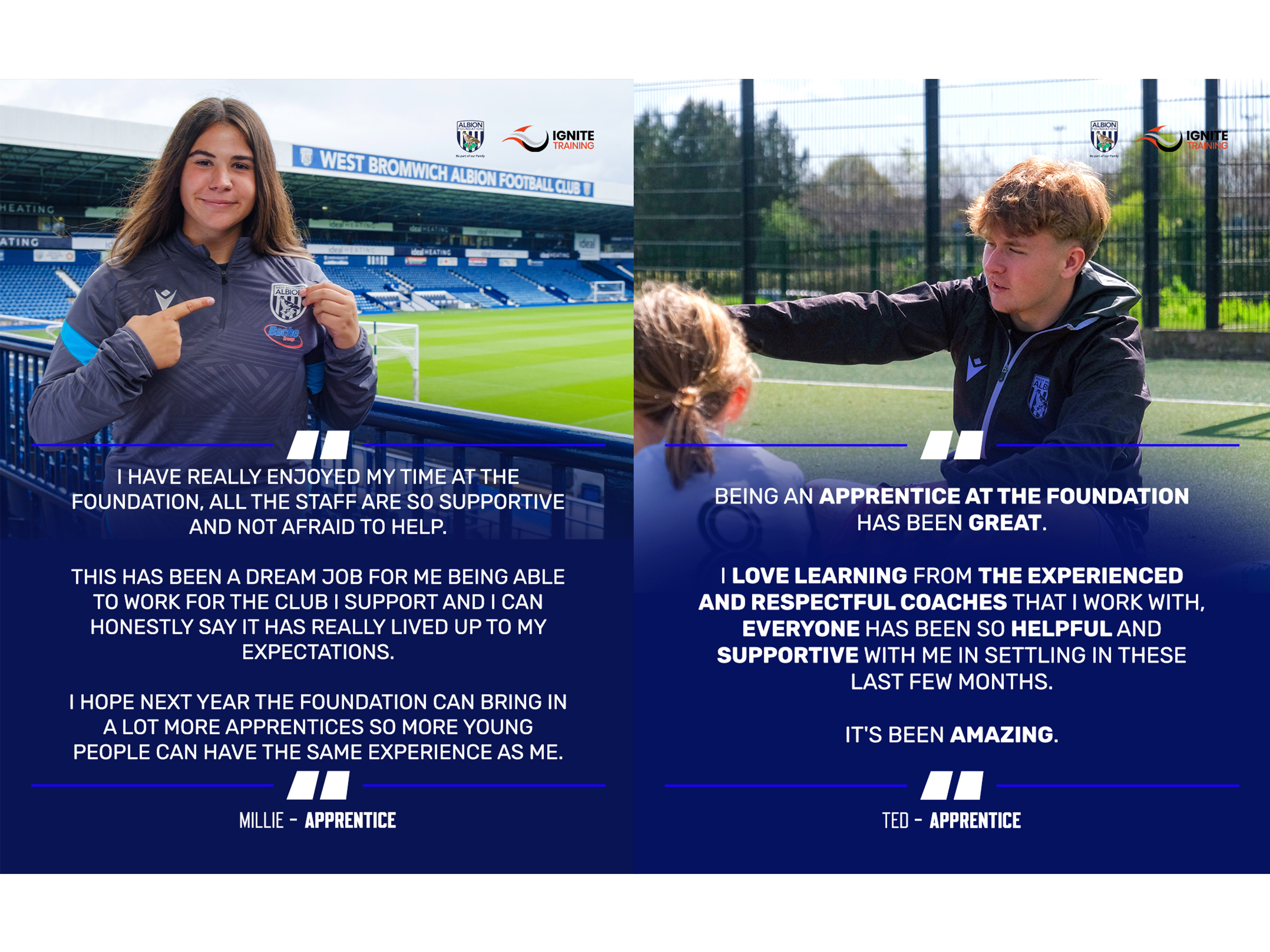 Apprentices photos with quotes on their experiences