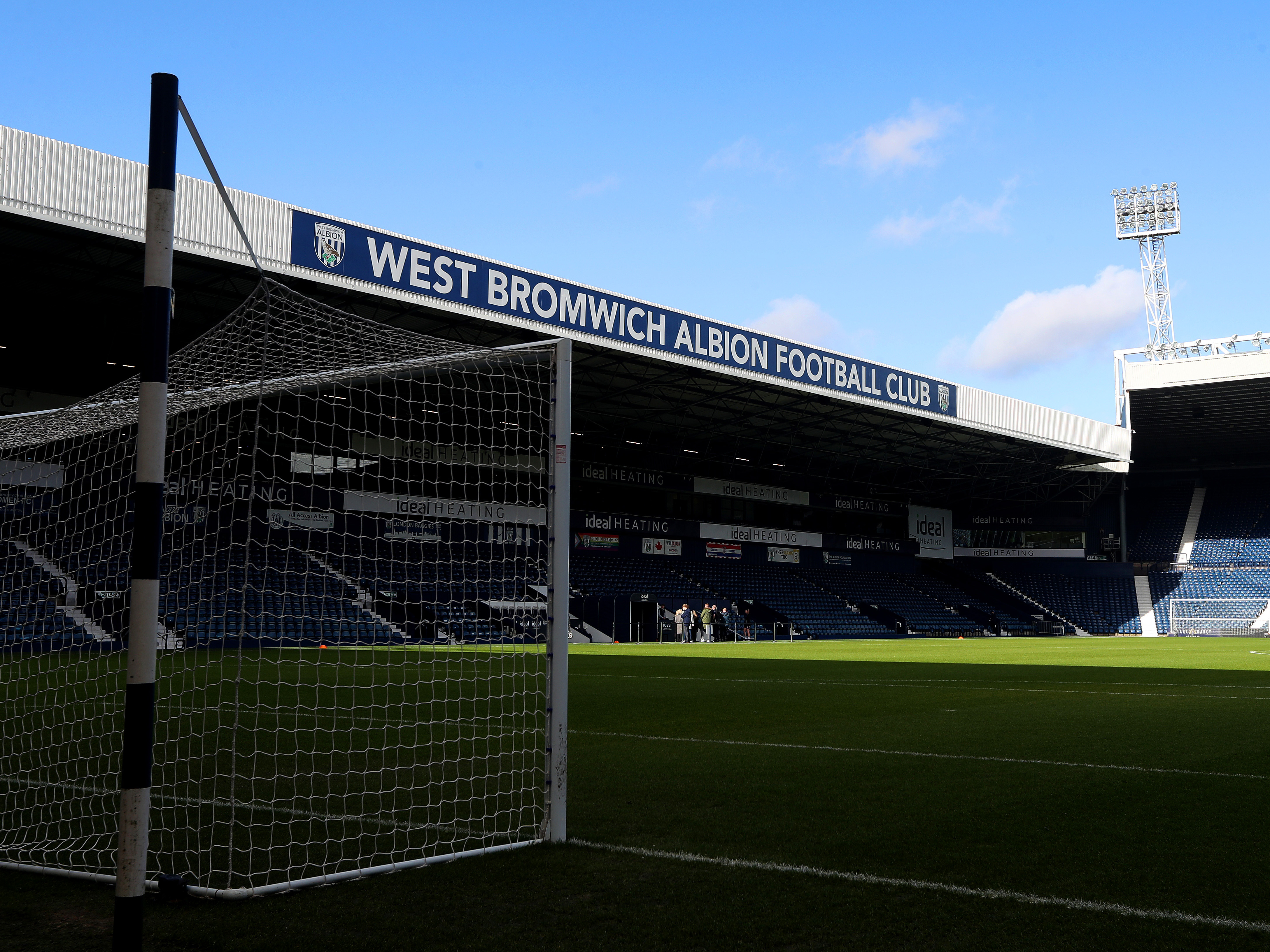 A general view of The Hawthorns from pitch level looking at the Halfords Lane stand