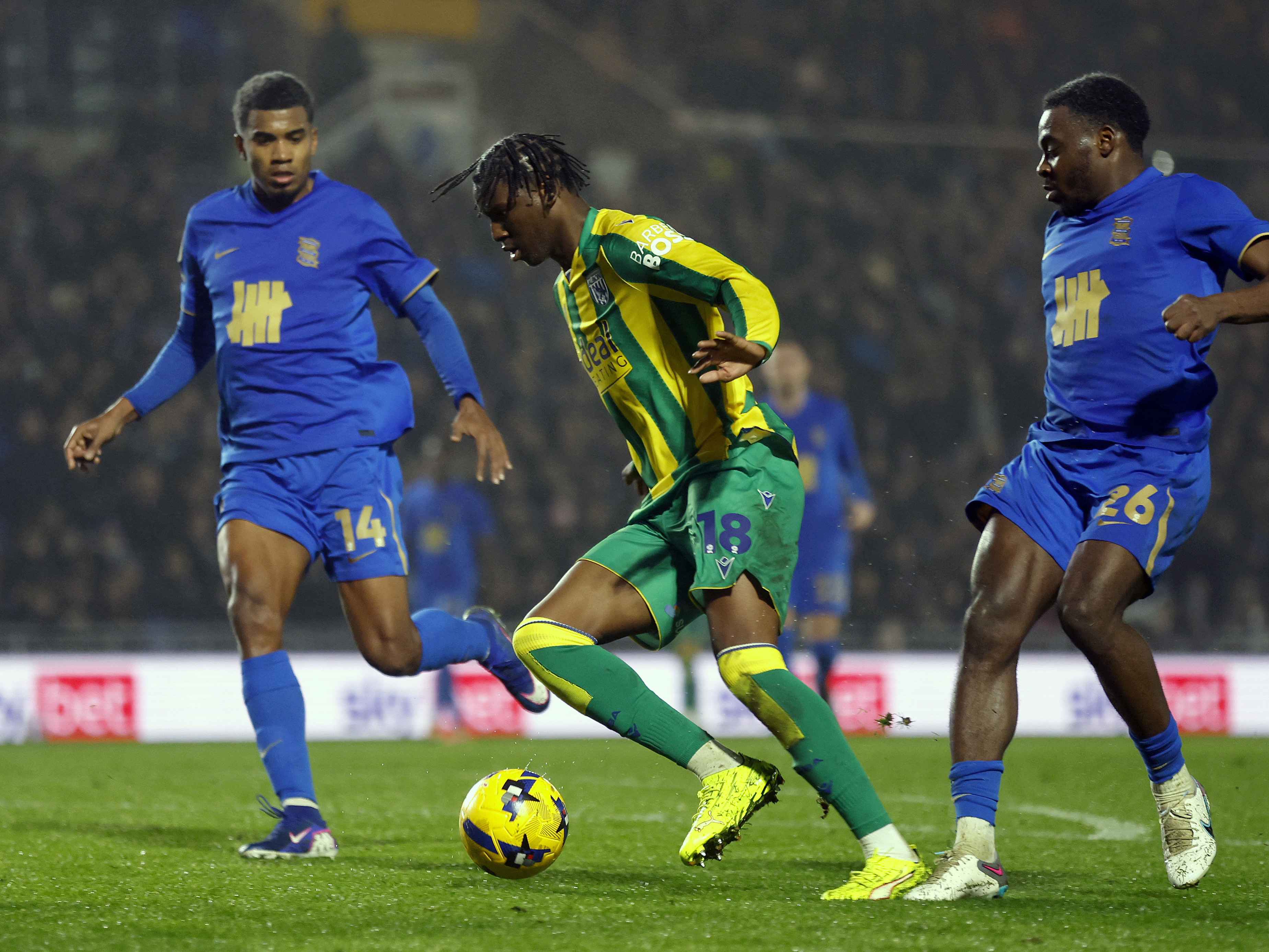 A photo of Albion attacker Jamaldeen Jimoh-Aloba in action against Birmingham City