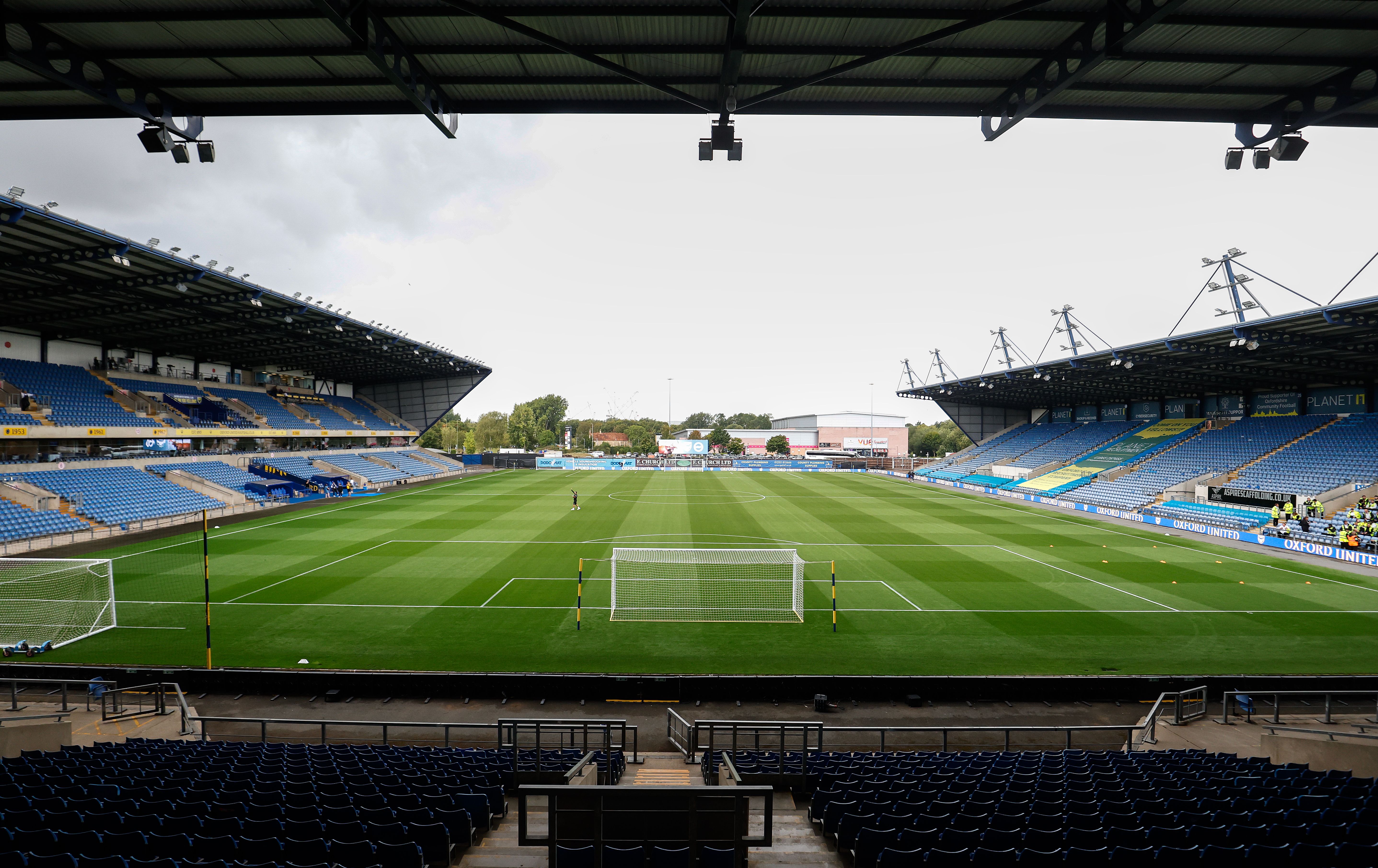 A general view from behind one of the goals of the Kassam Stadium