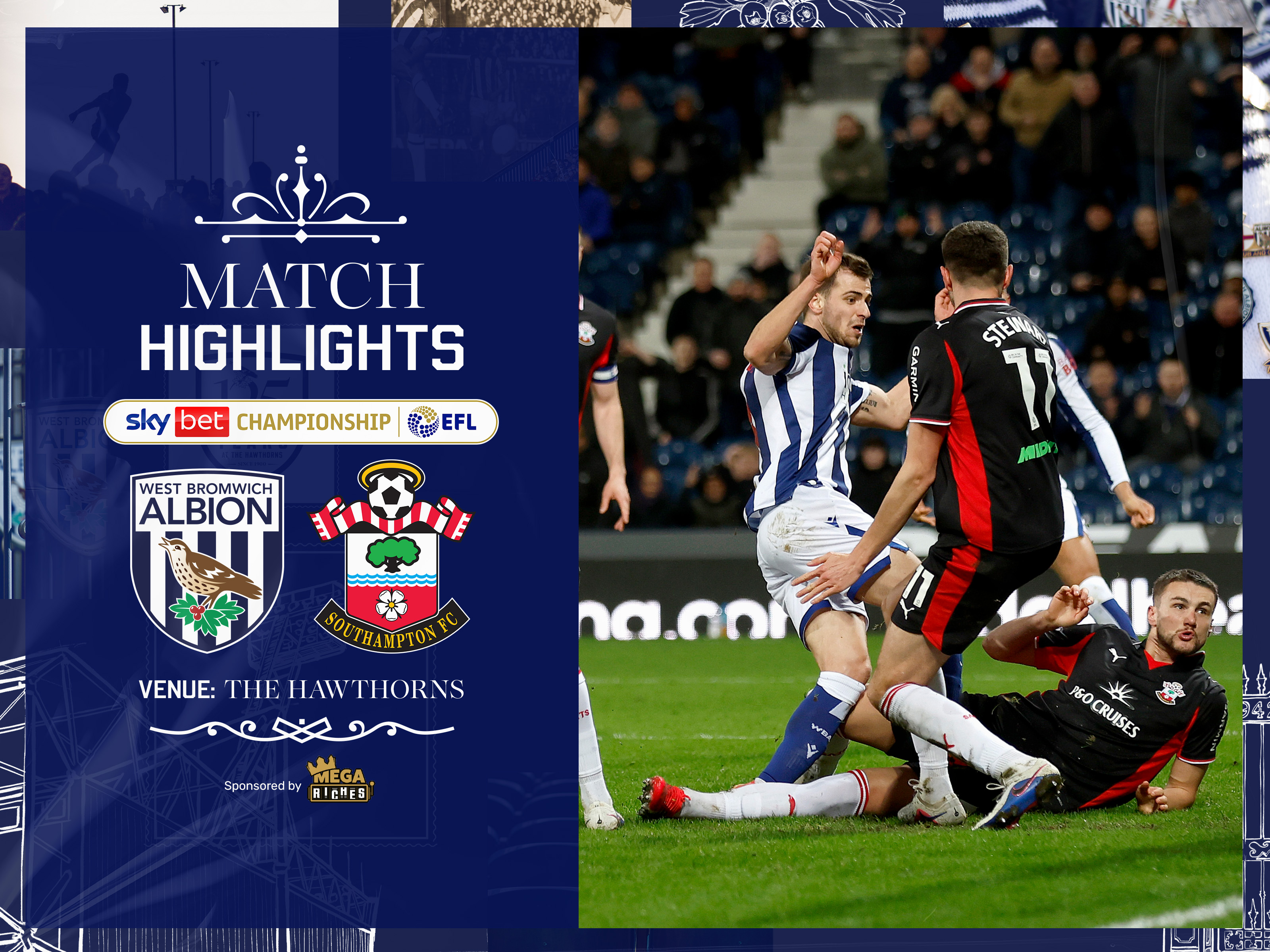 A match highlights graphic showing the badges of Albion and Southampton 