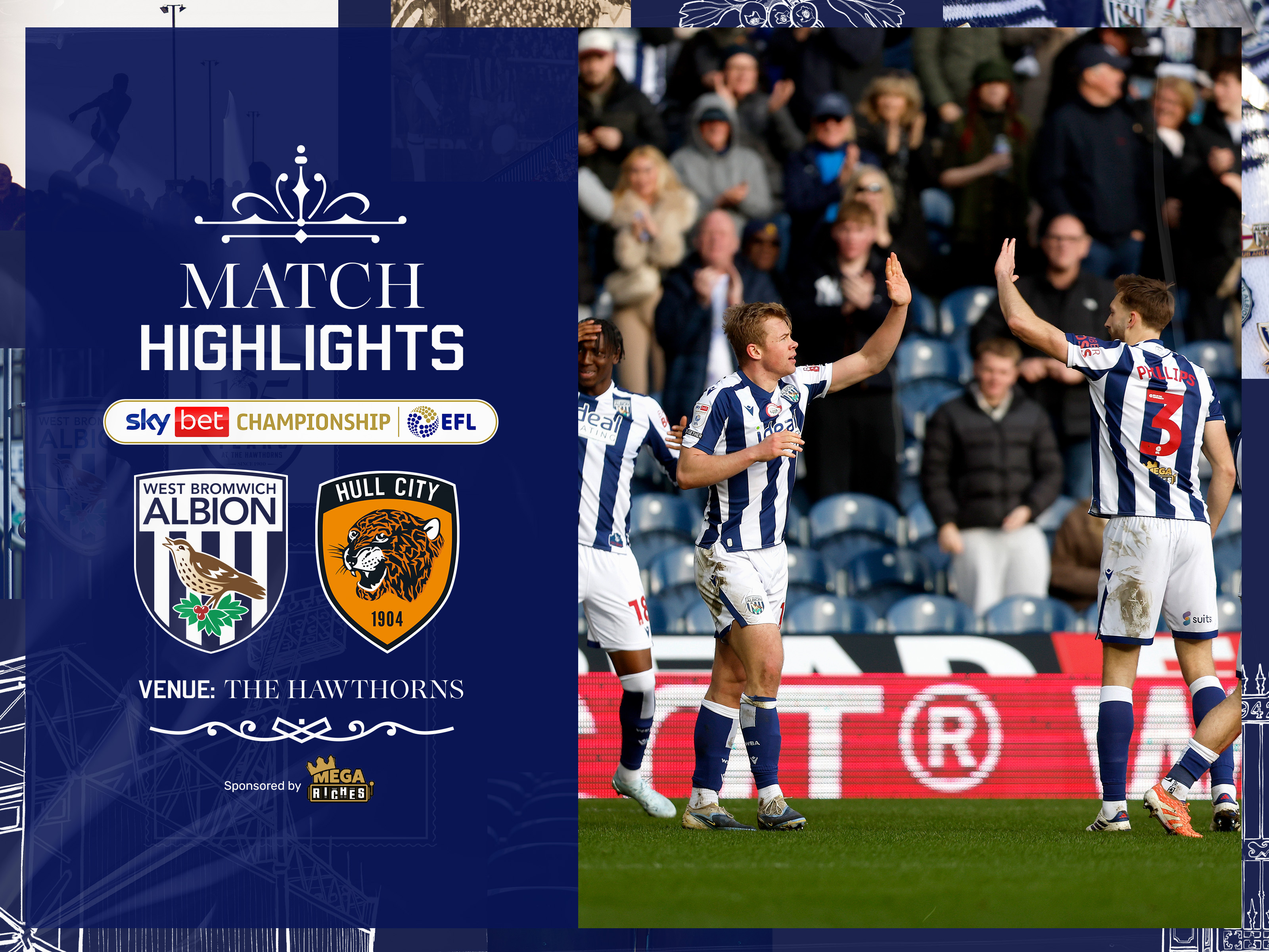 A match highlights graphic showing the badges of Albion and Hull City