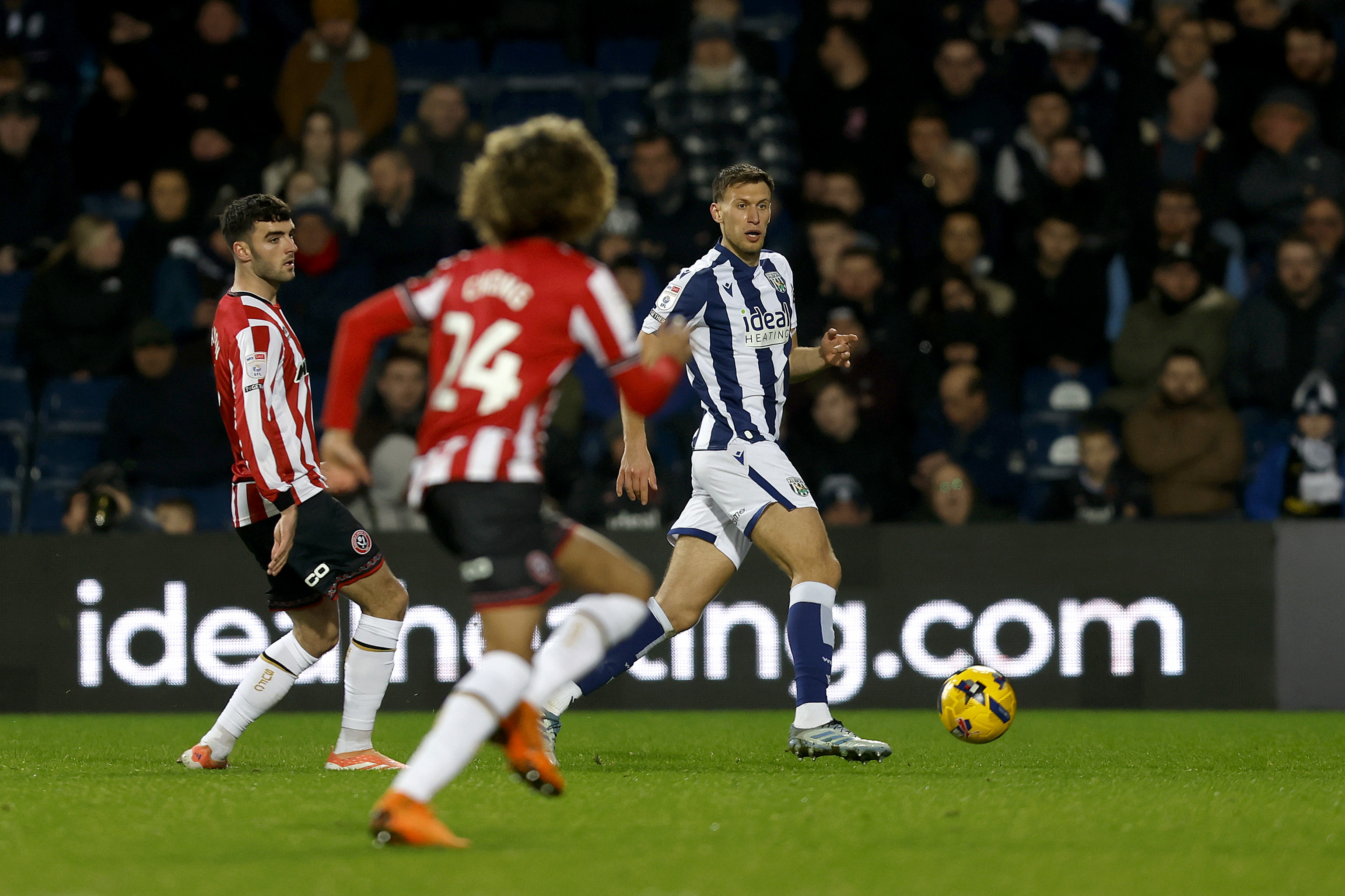 Krystian Bielik on the ball against Sheffield United at The Hawthorns