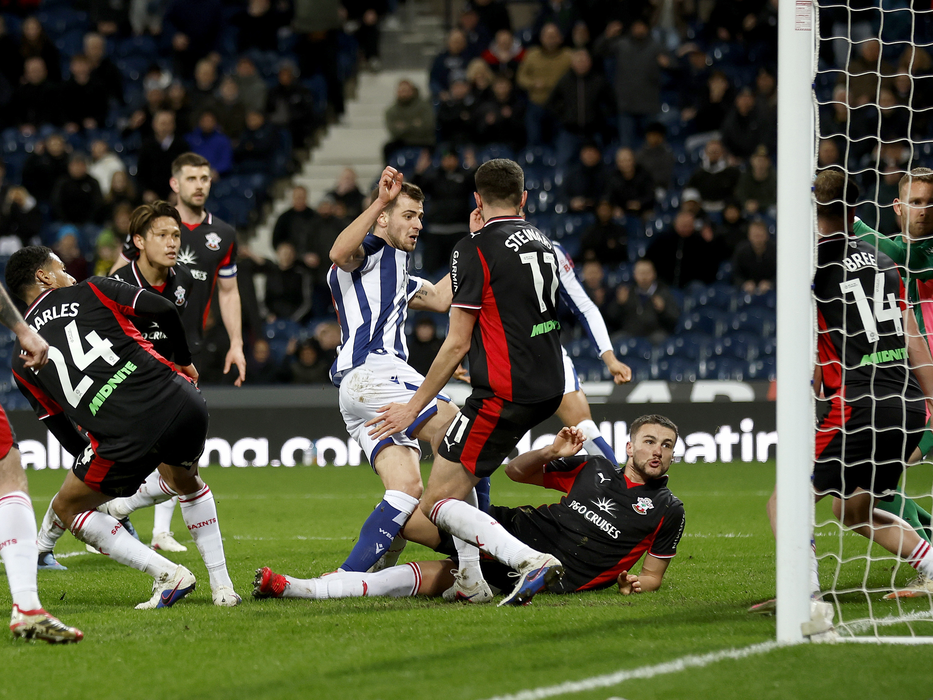 An image of Jayson Molumby scoring against Southampton