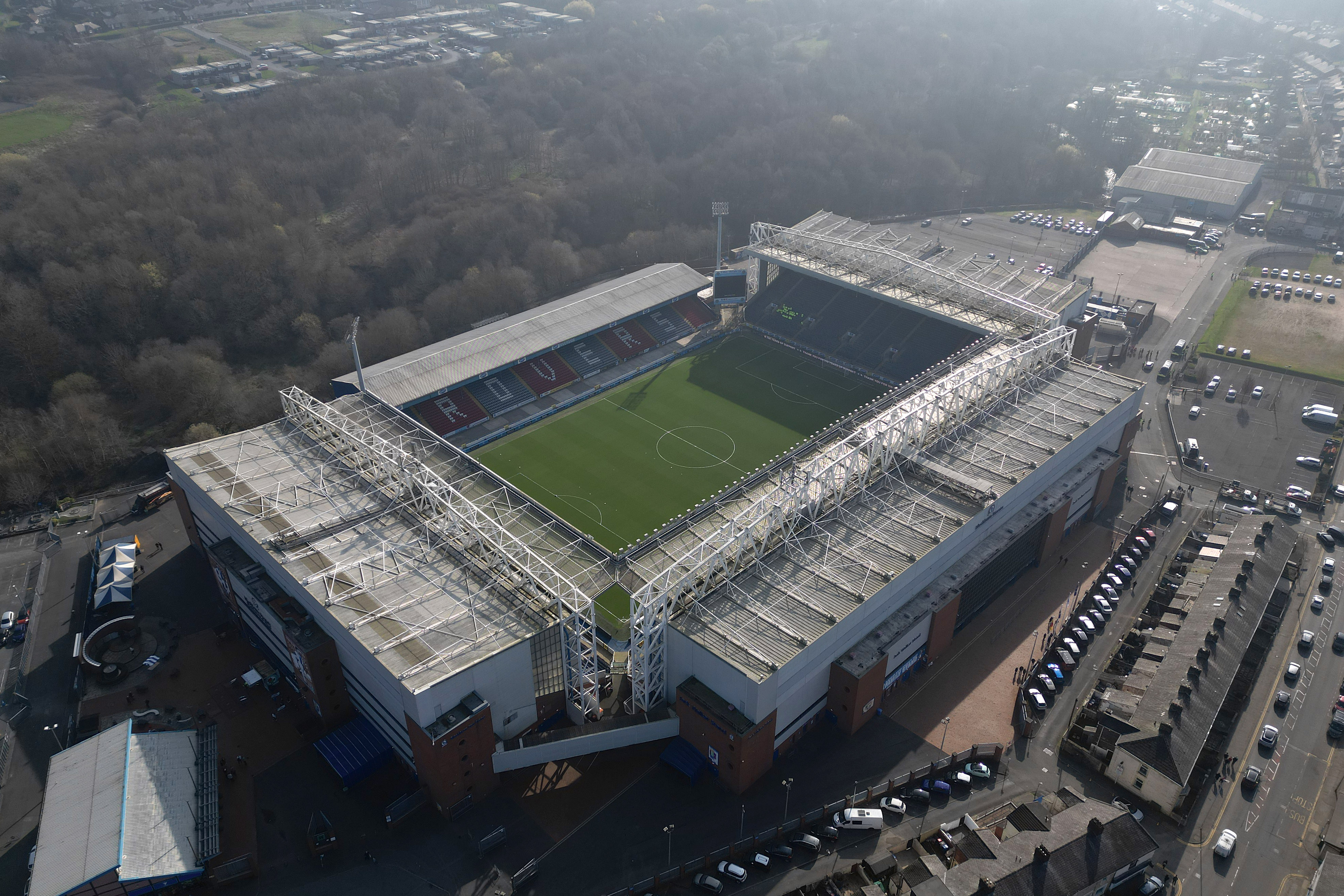 A shot of Ewood Park from above 