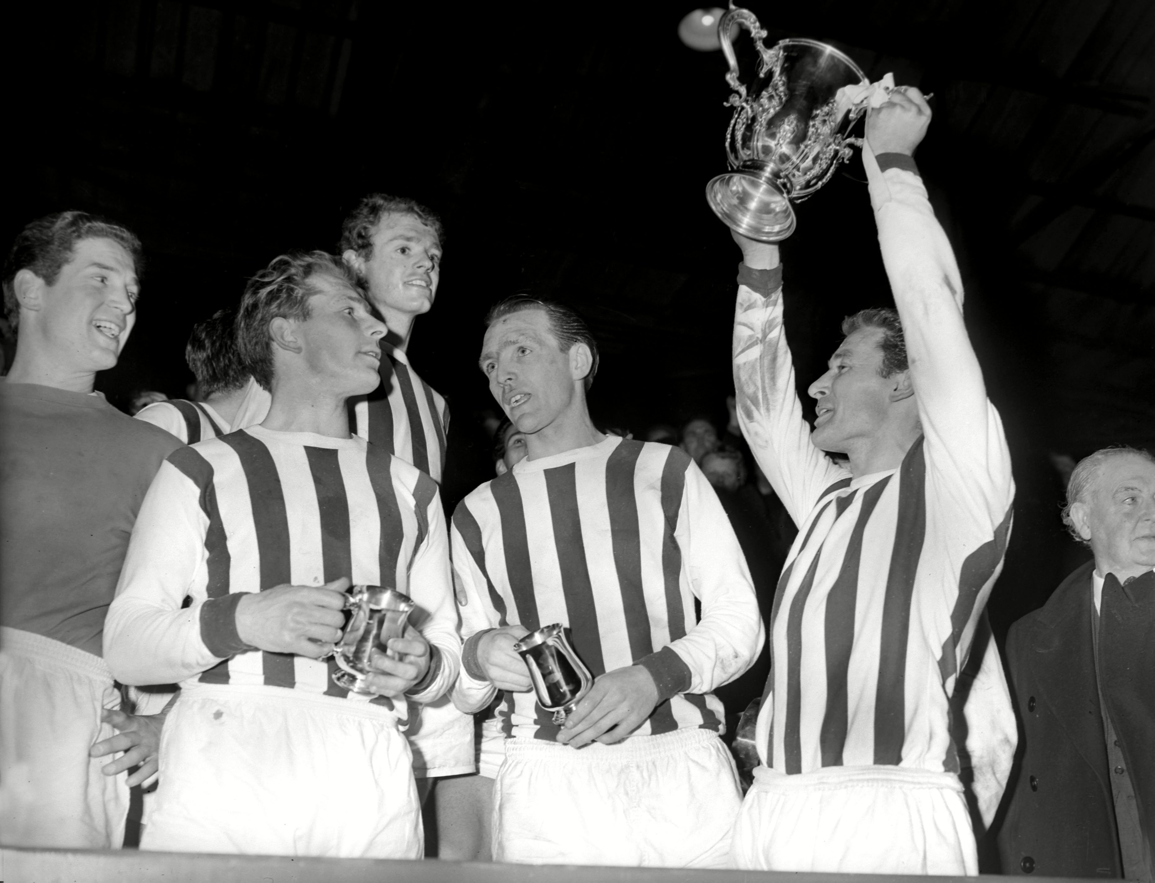Three Albion players with the 1966 League Cup trophy 