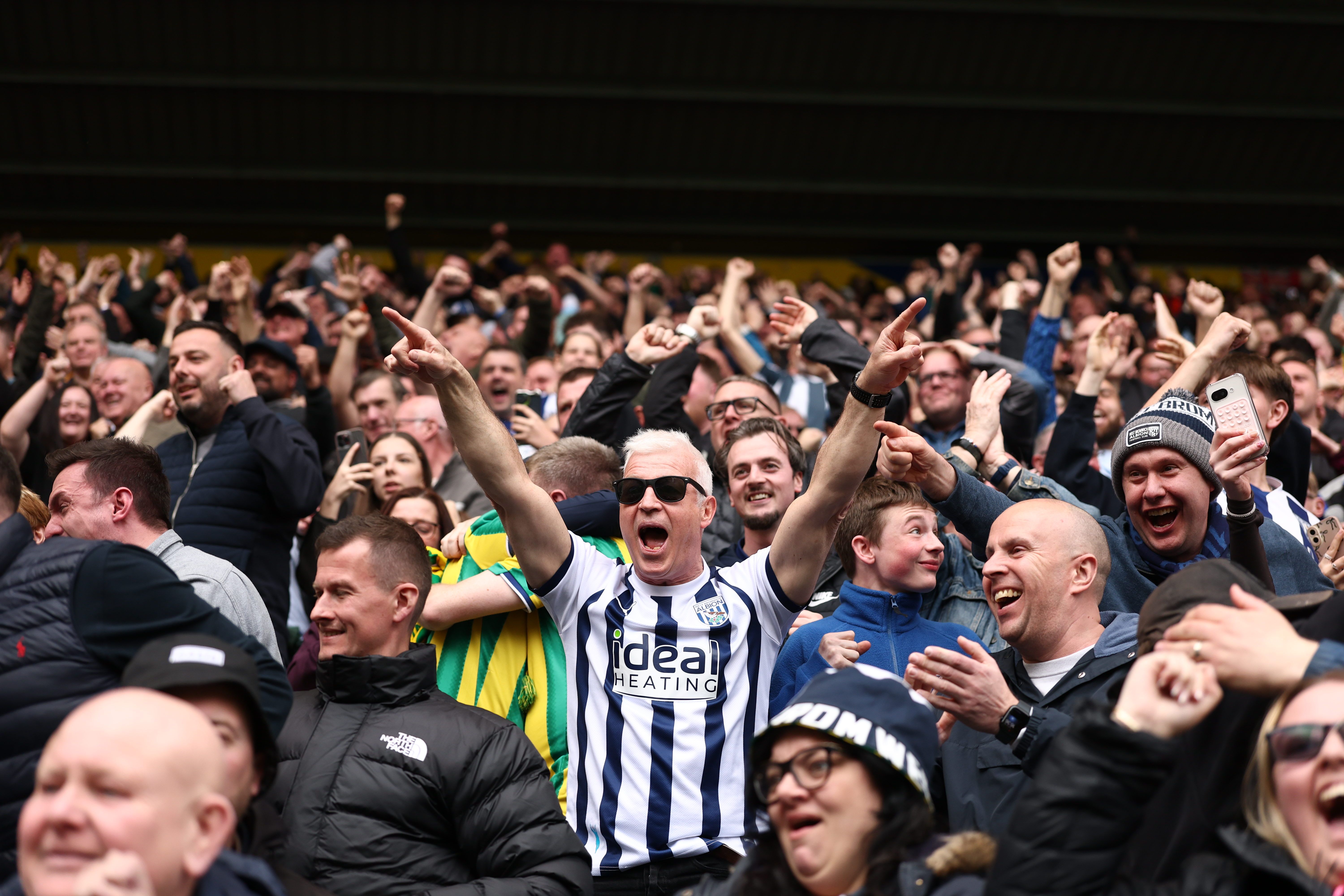 An Albion fan celebrates Daryl Dike's goal
