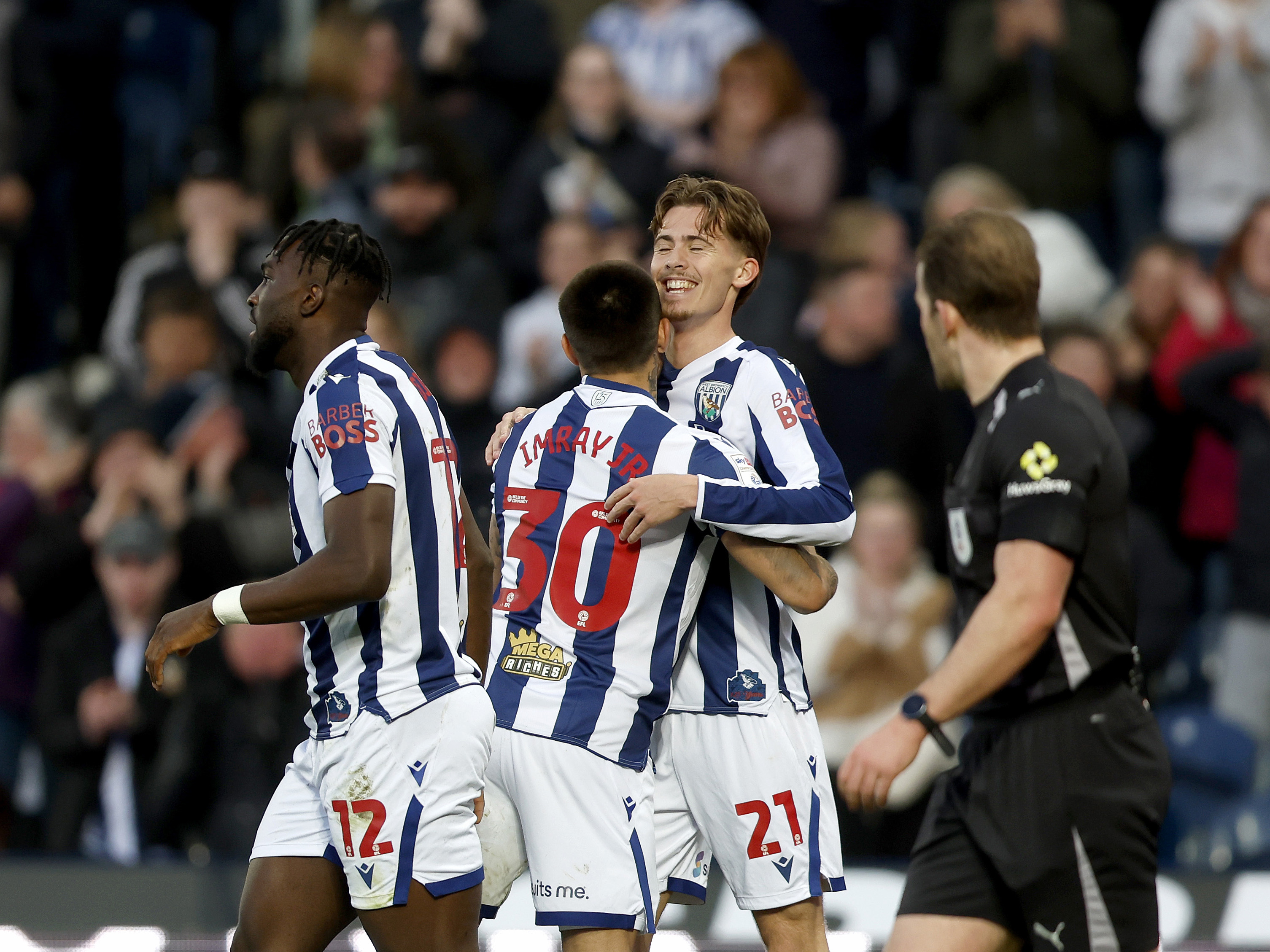 Isaac Price celebrates his goal against Watford with Danny Imray 
