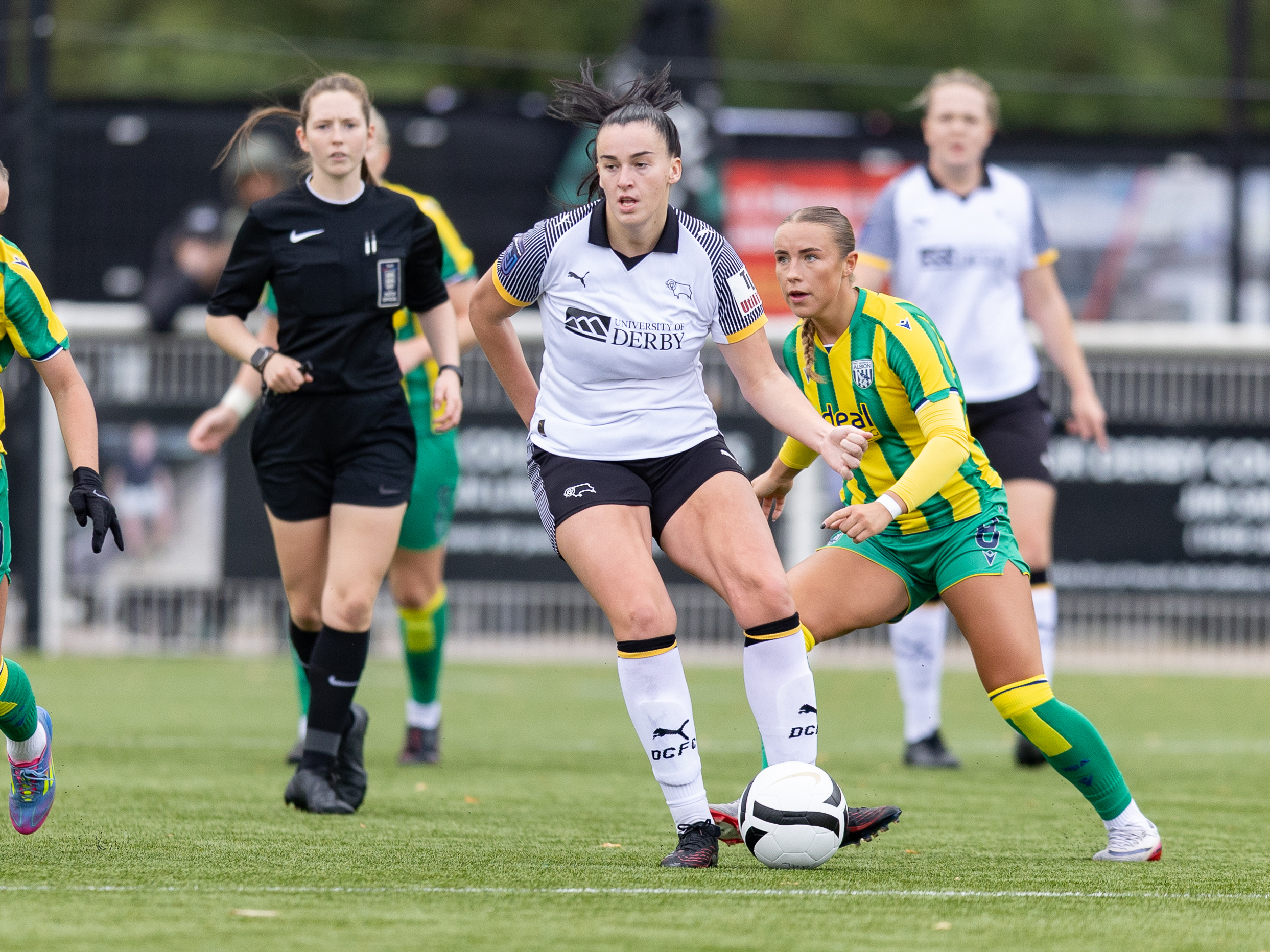 A Derby player in action against Albion earlier in the season.