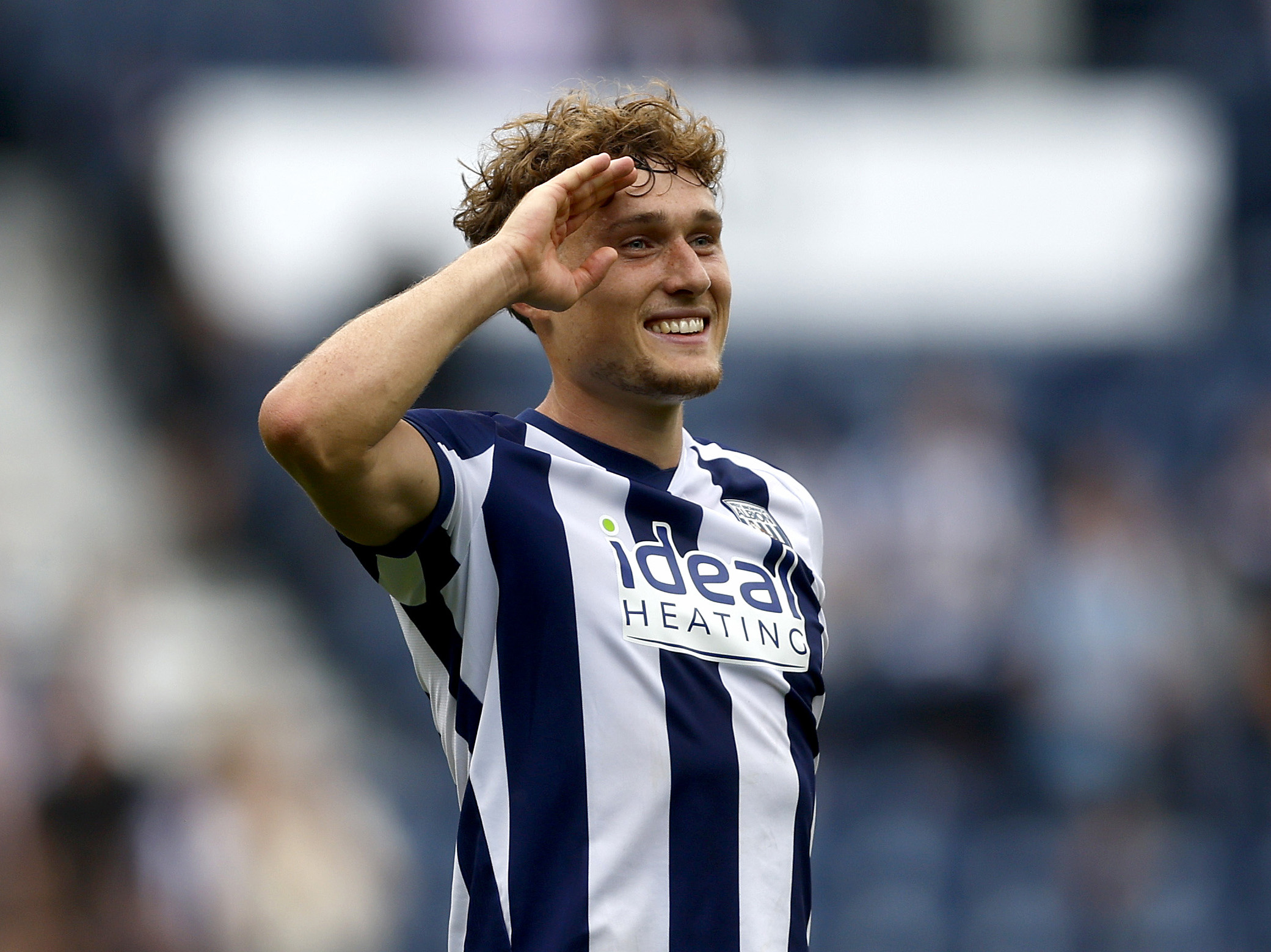 Callum Styles in the home kit saluting WBA fans 