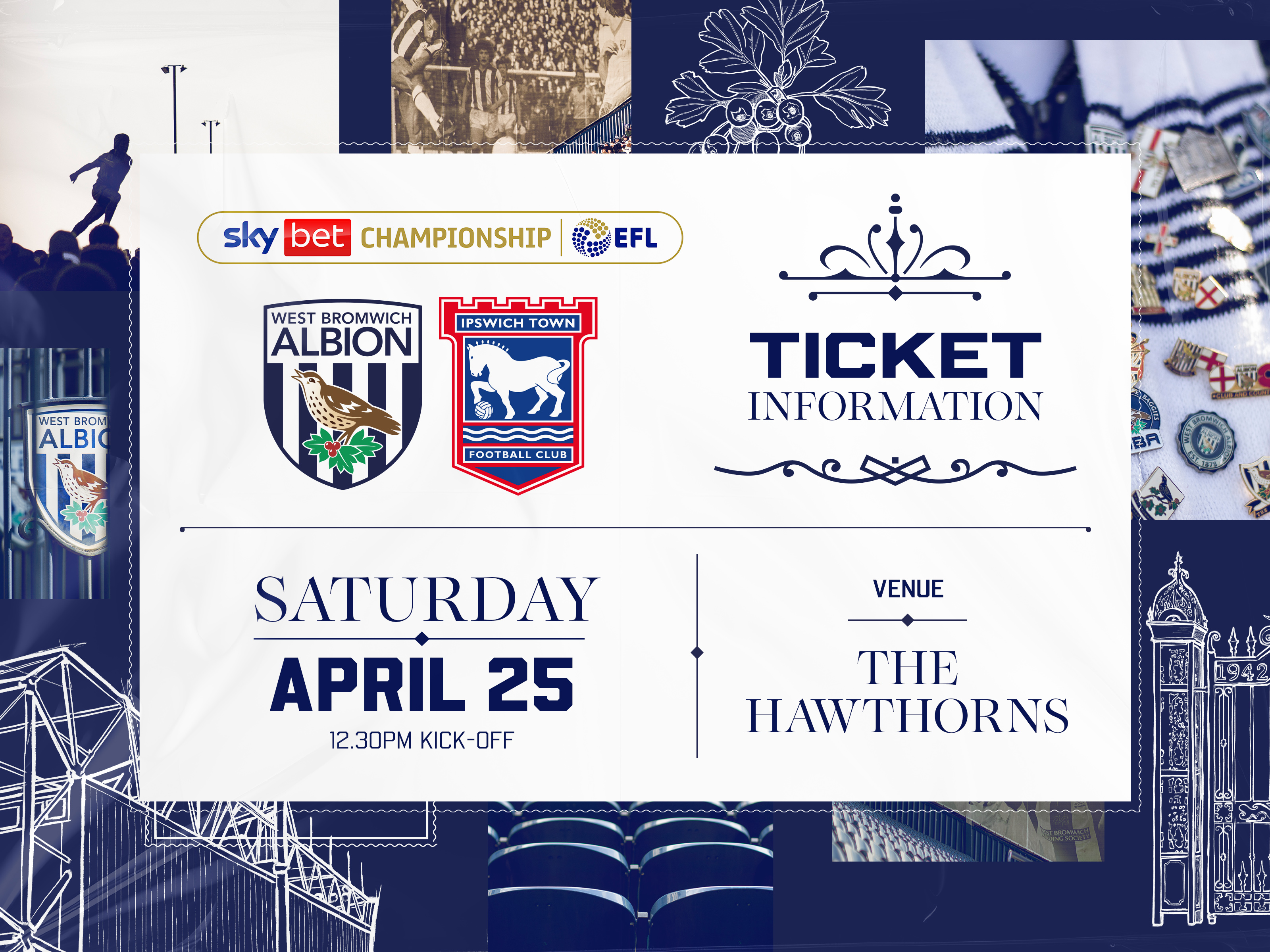 A ticket graphic displaying information for Albion's game against Ipswich