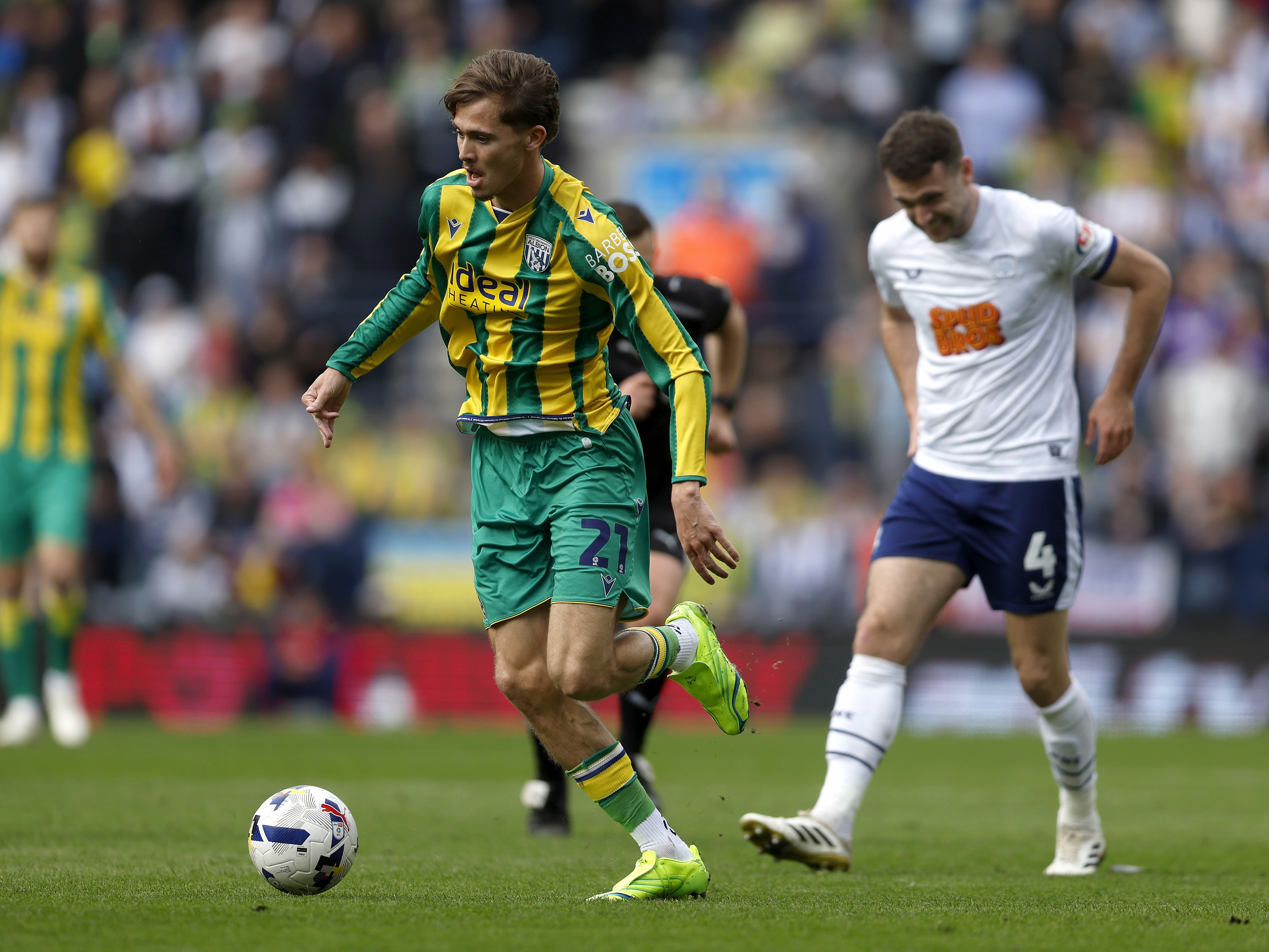 An image of Isaac Price on the ball against Preston